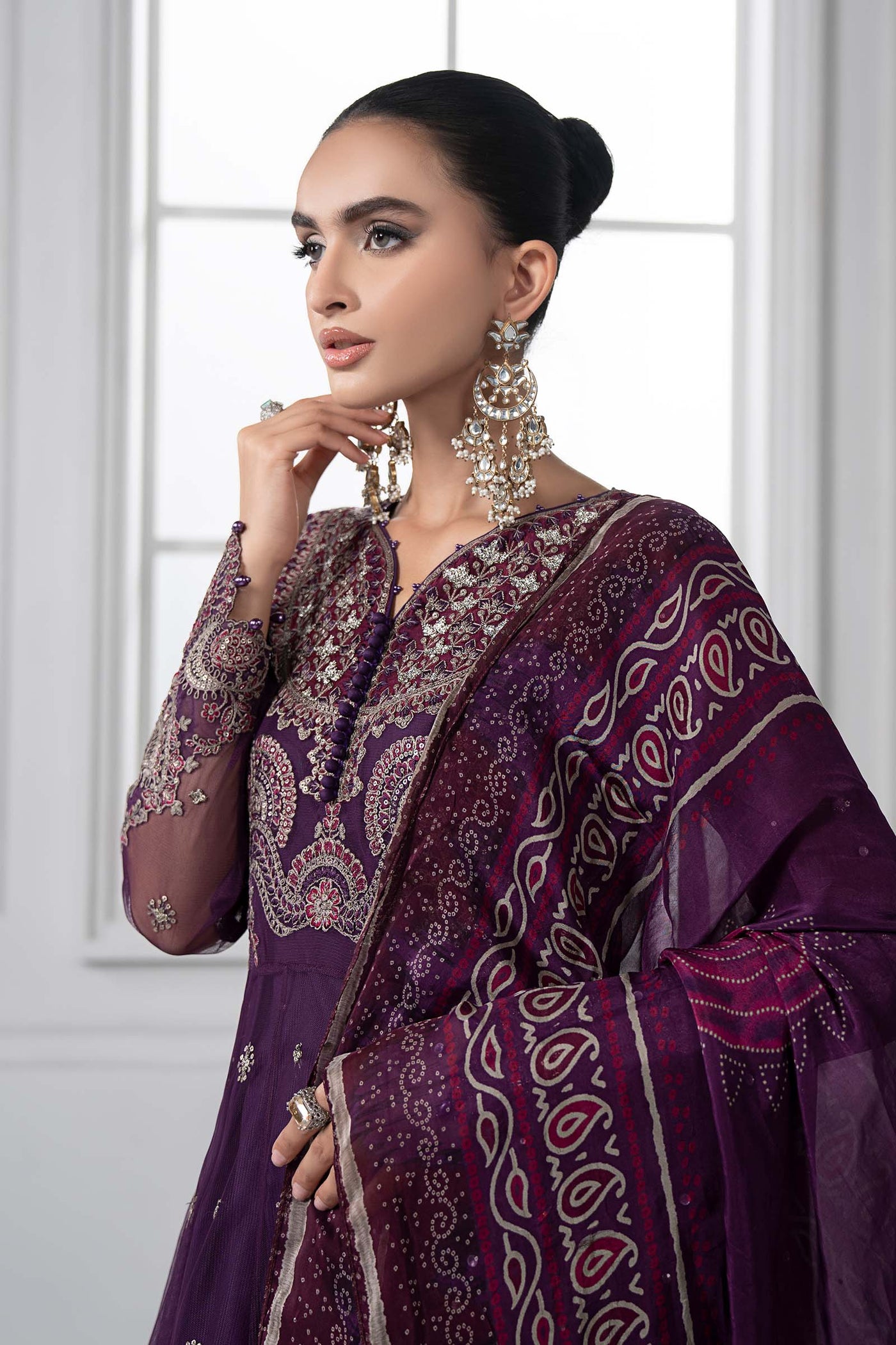 3 Piece Embroidered Net Suit | DS-2507-B