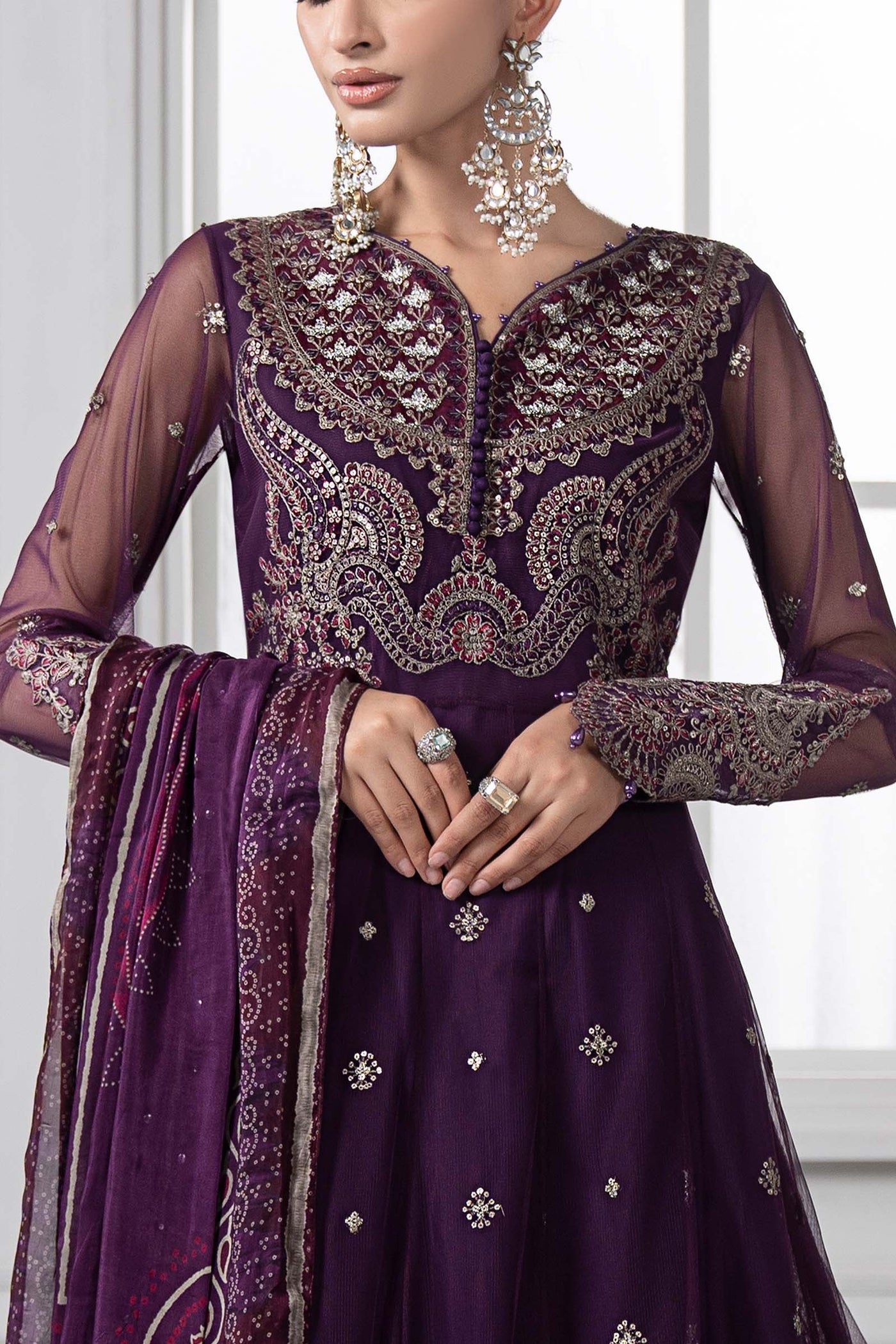 3 Piece Embroidered Net Suit | DS-2507-B