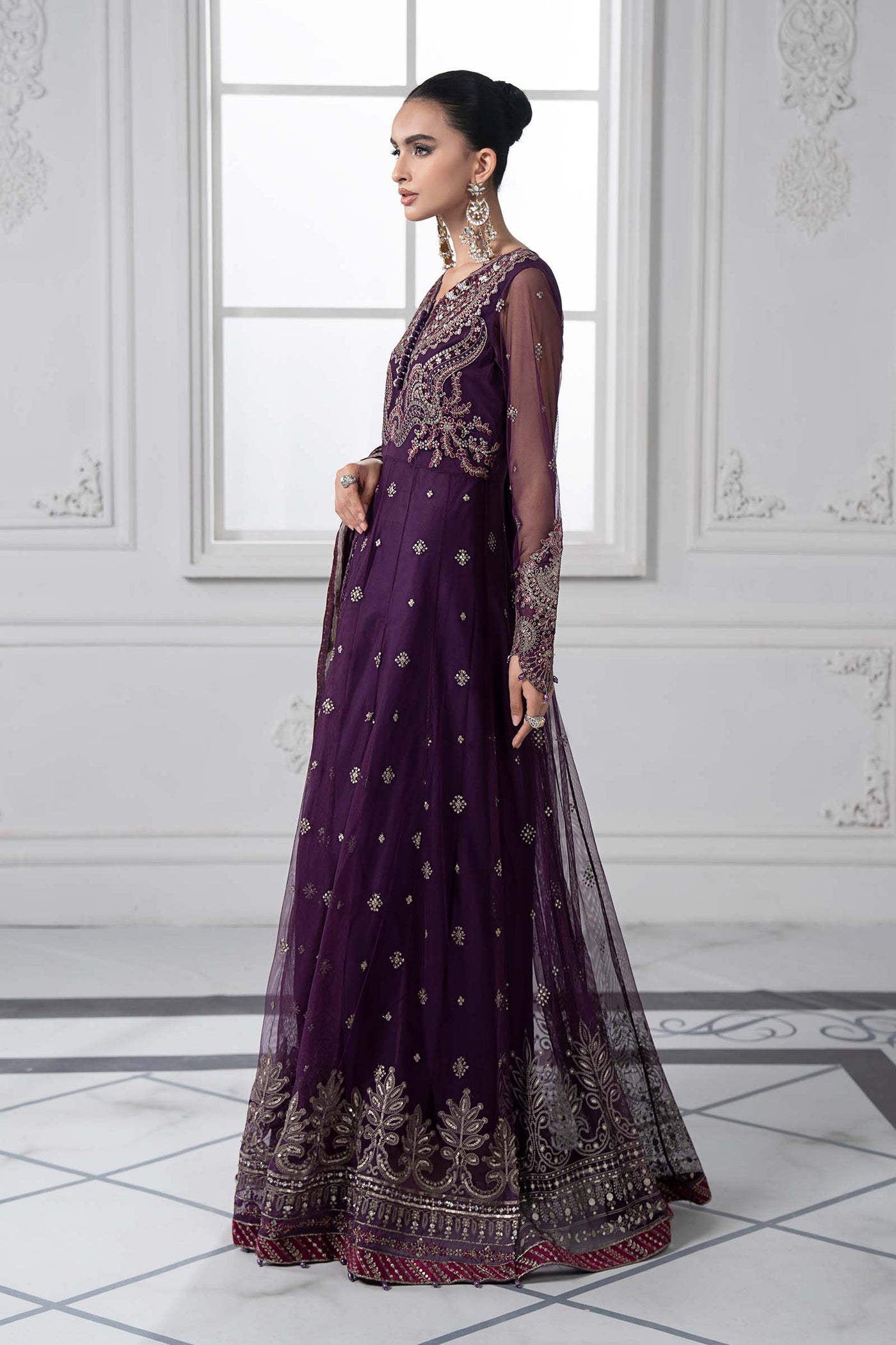 3 Piece Embroidered Net Suit | DS-2507-B