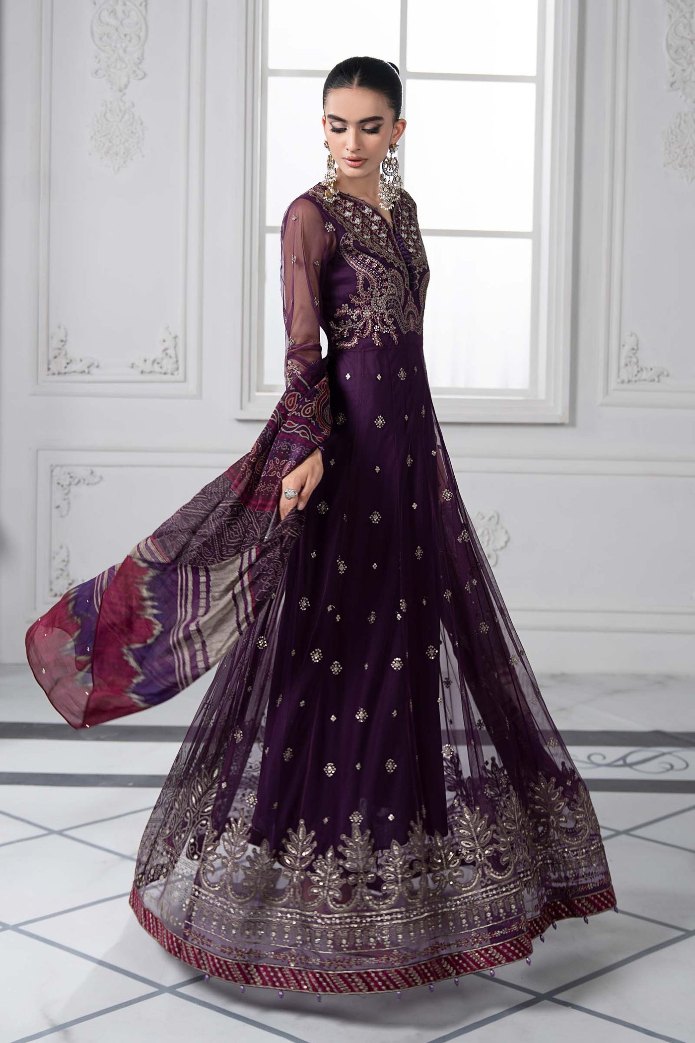 3 Piece Embroidered Net Suit | DS-2507-B