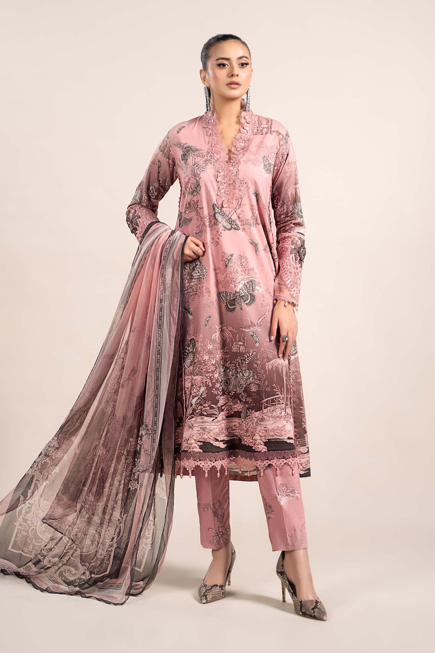 3 Piece Printed Cambric Suit | MPS-2308-A