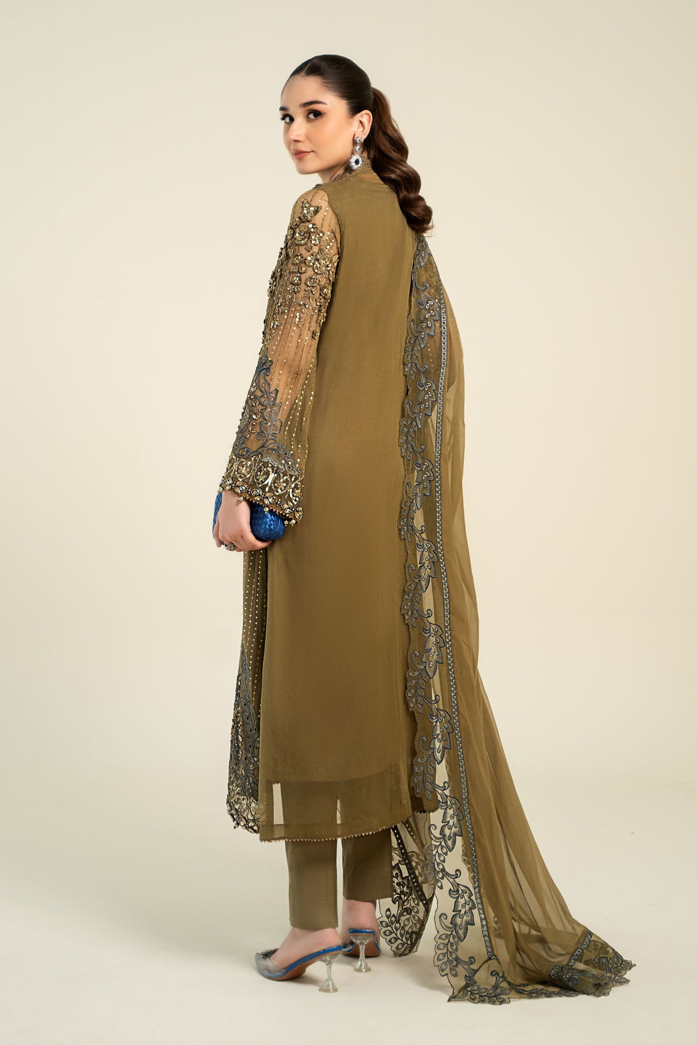 3 Piece Embroidered Chiffon Suit | MCS-24-108