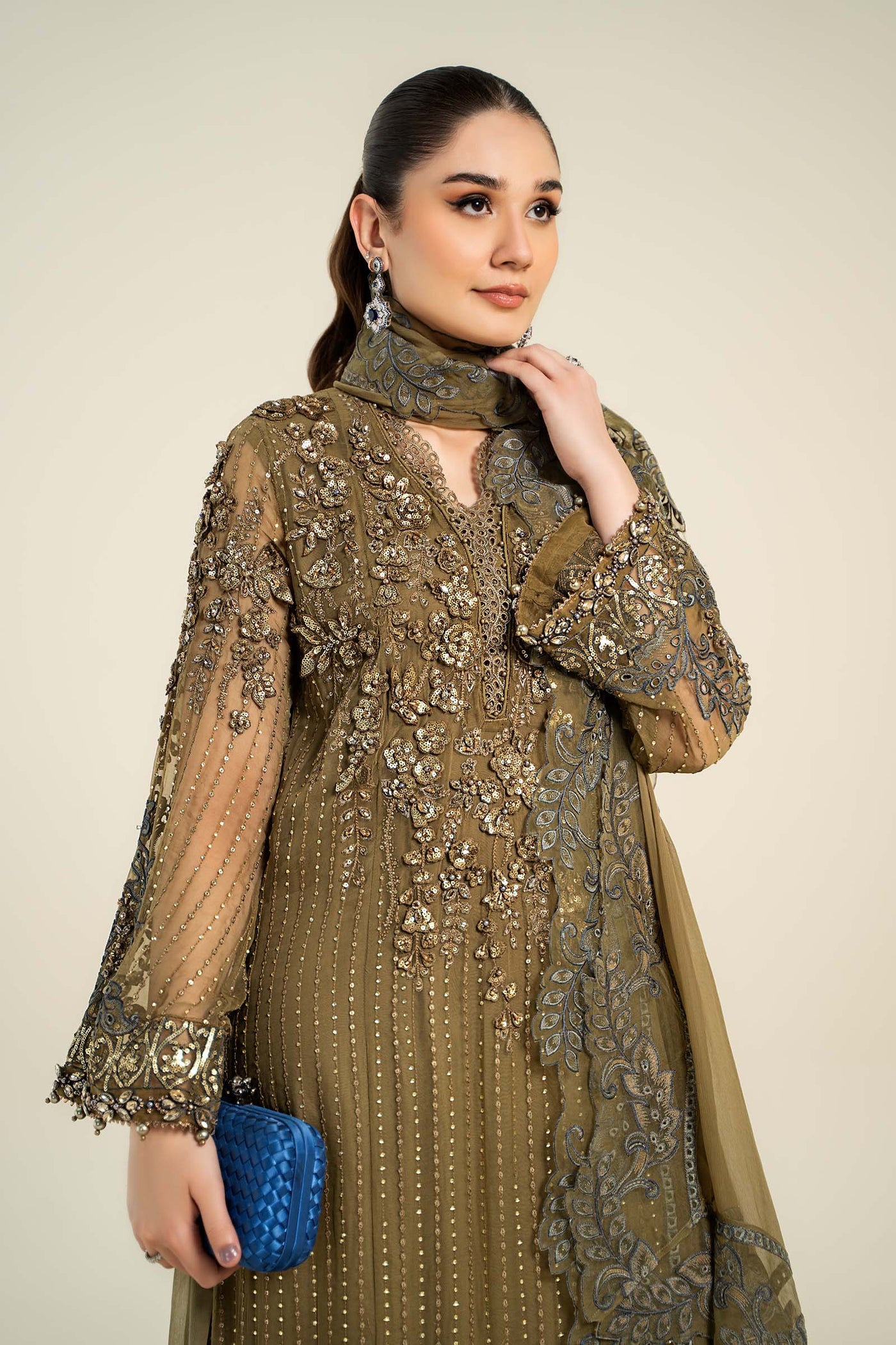 3 Piece Embroidered Chiffon Suit | MCS-24-108