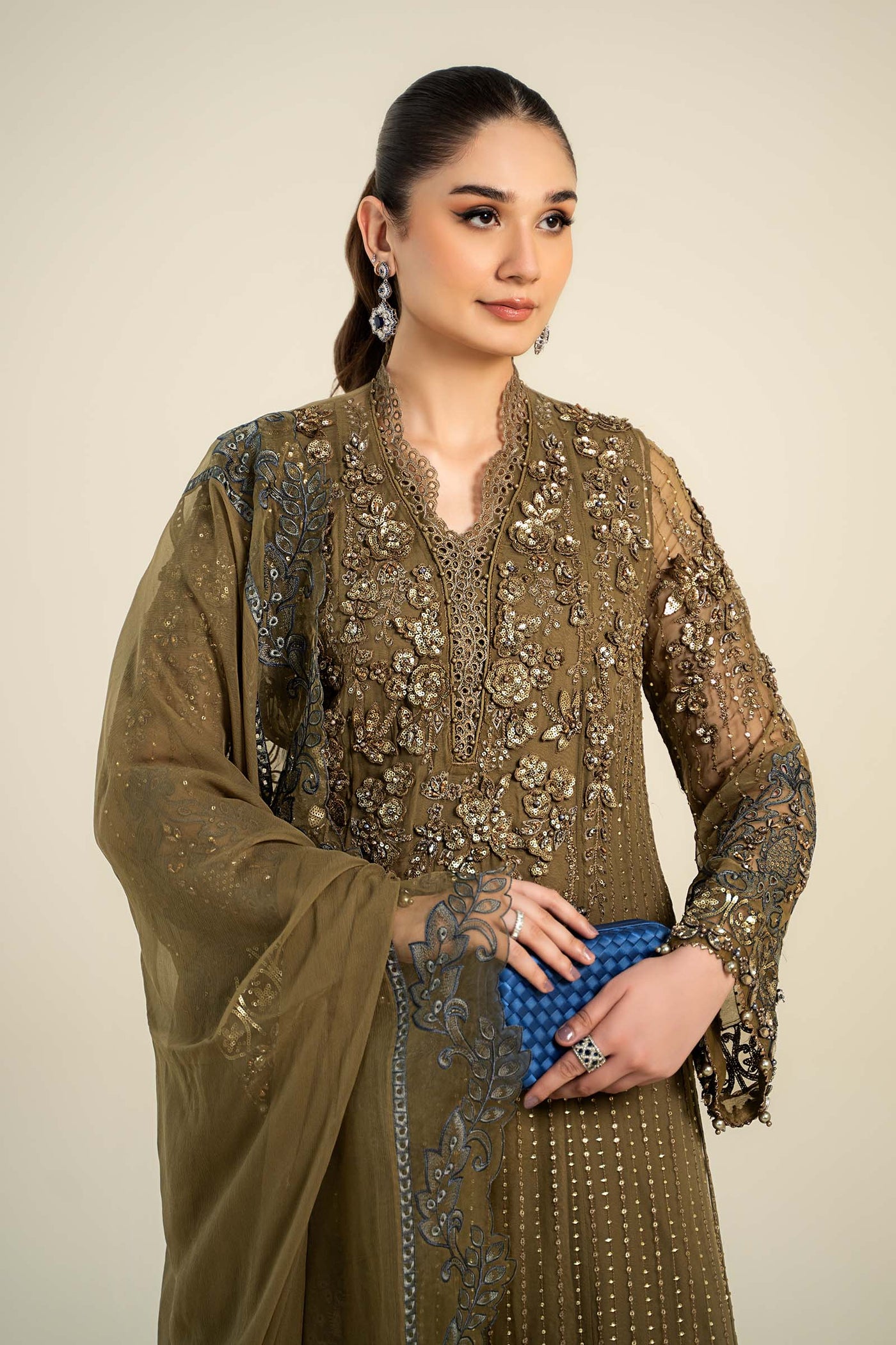 3 Piece Embroidered Chiffon Suit | MCS-24-108