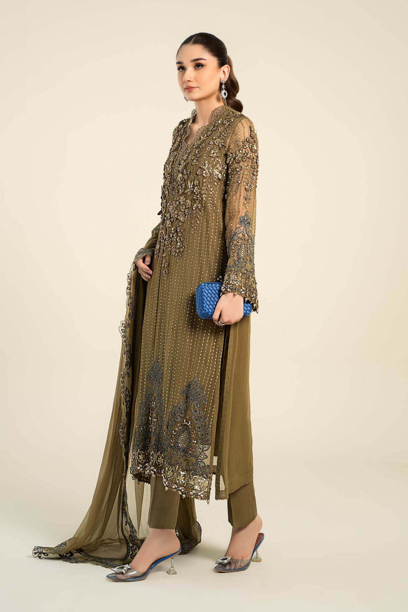 3 Piece Embroidered Chiffon Suit | MCS-24-108