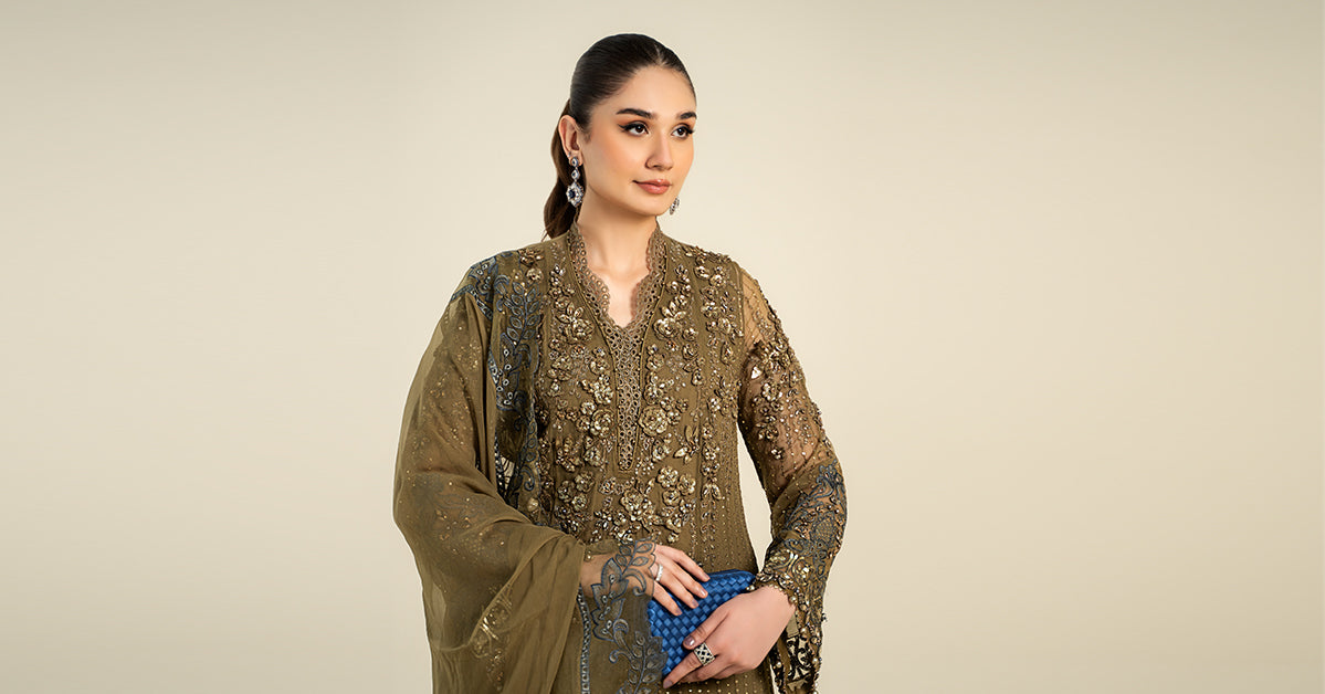 3 Piece Embroidered Chiffon Suit | MCS-24-108