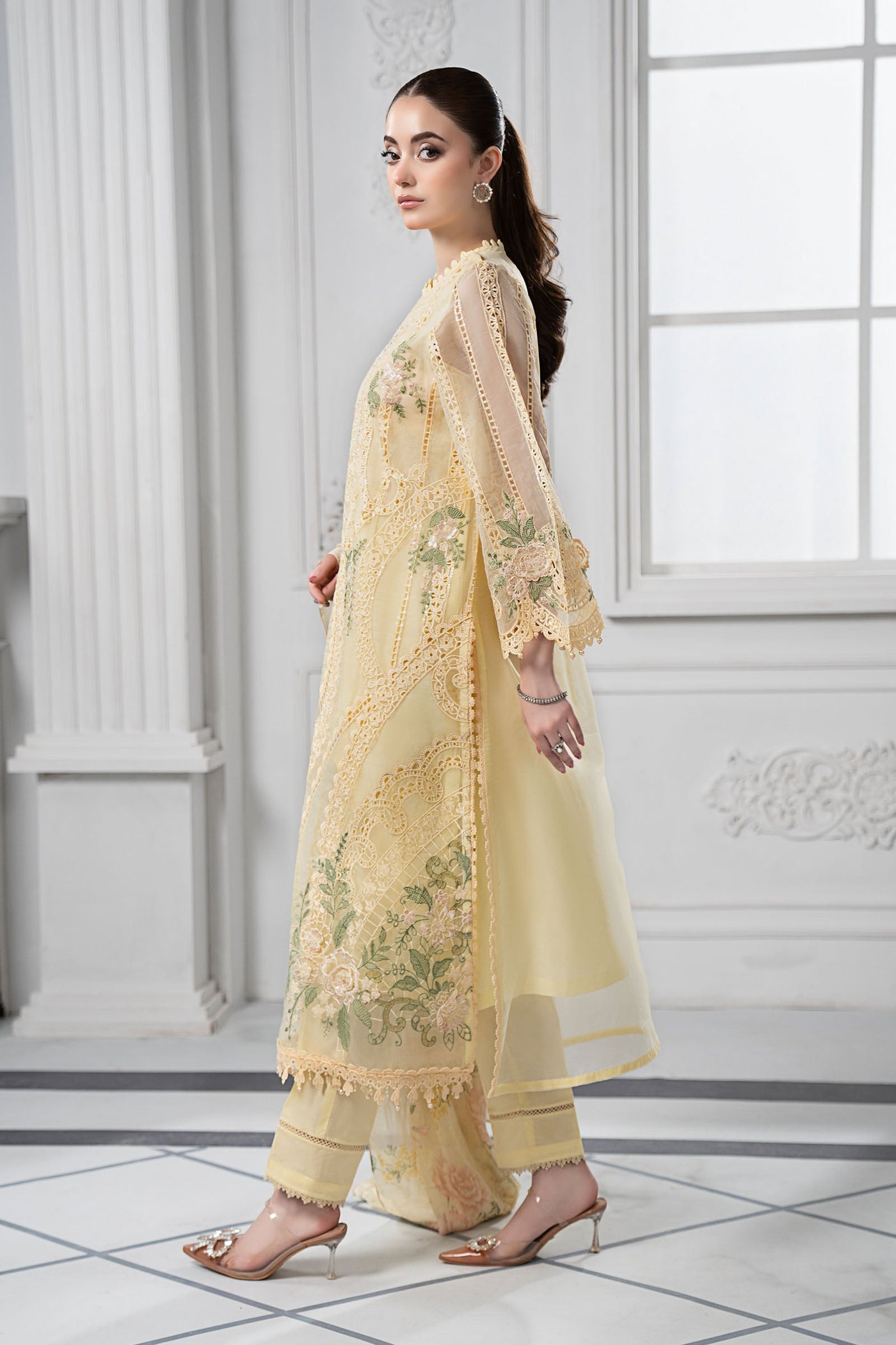 3 Piece Embroidered Organza Suit | DS-2509-A