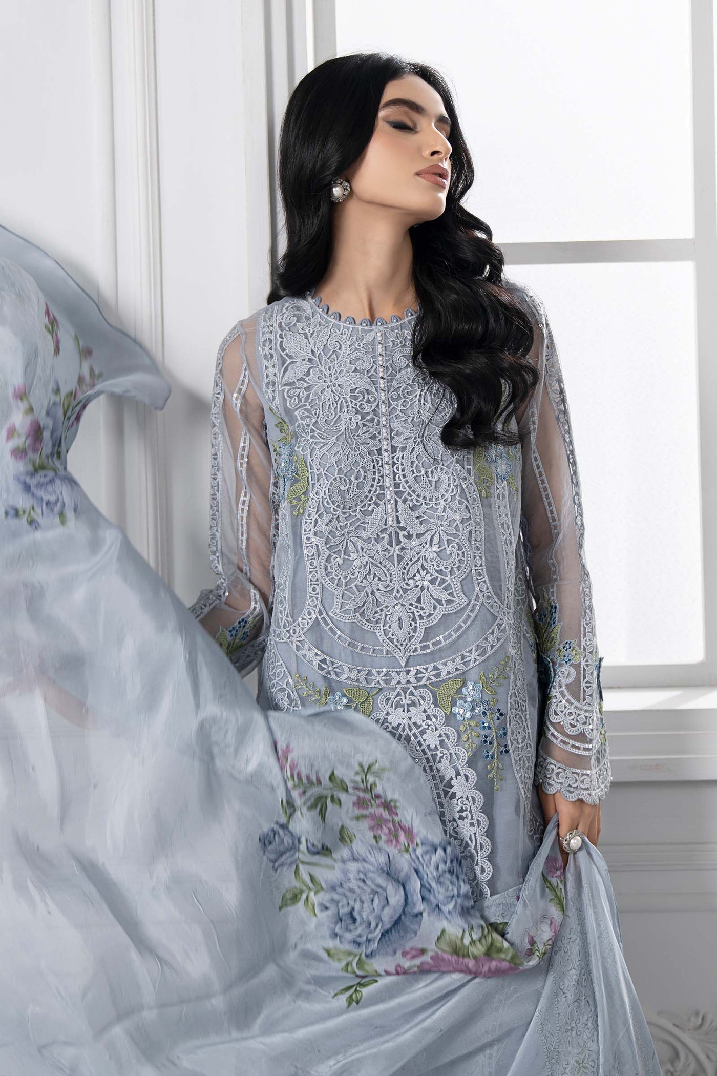 3 Piece Embroidered Organza Suit | DS-2509-B