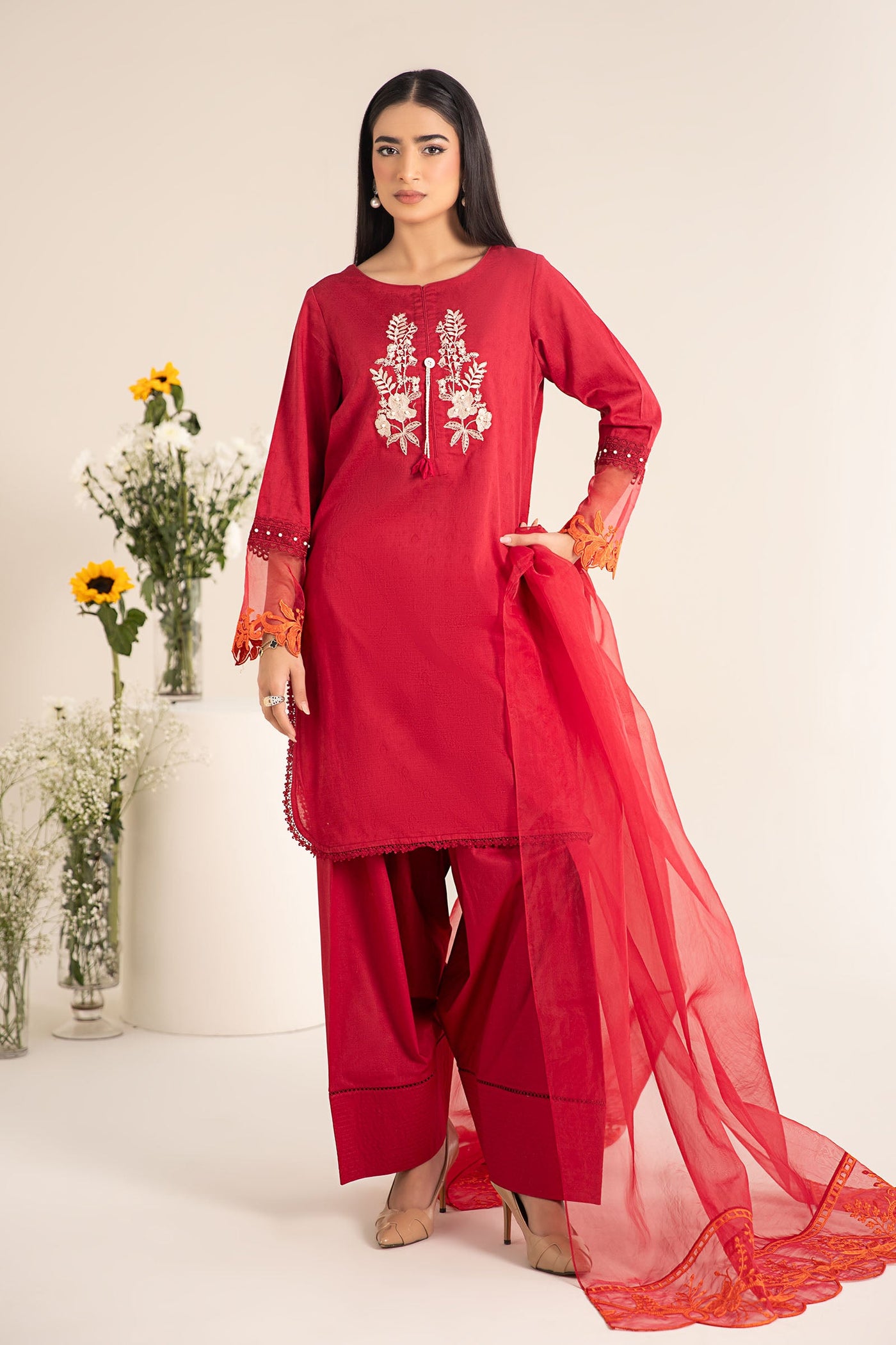 3 Piece Embroidered Self Jacquard Lawn Suit | DW-EF25-15