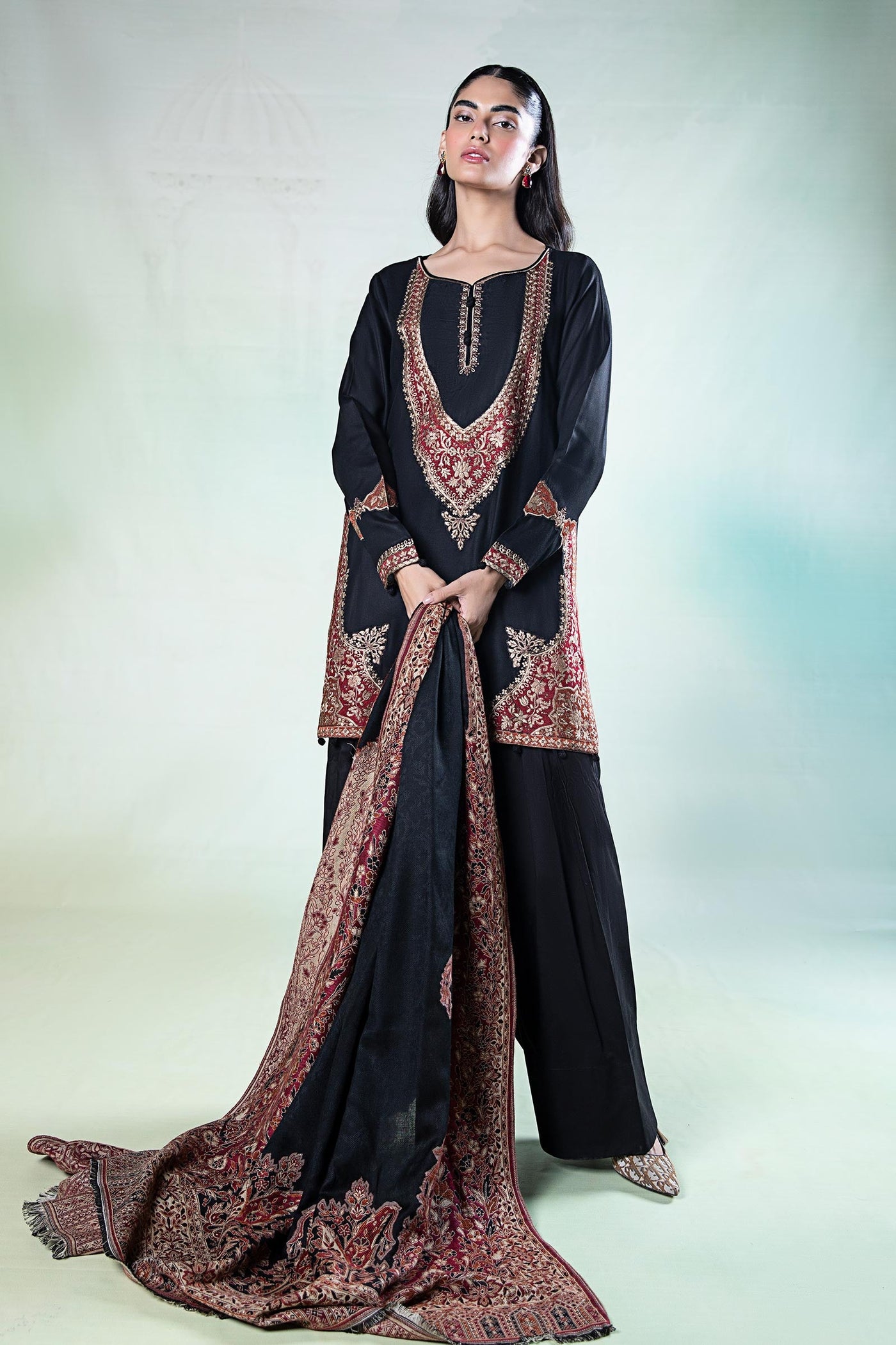 3 Piece Embroidered Linen Suit | DW-W24-102