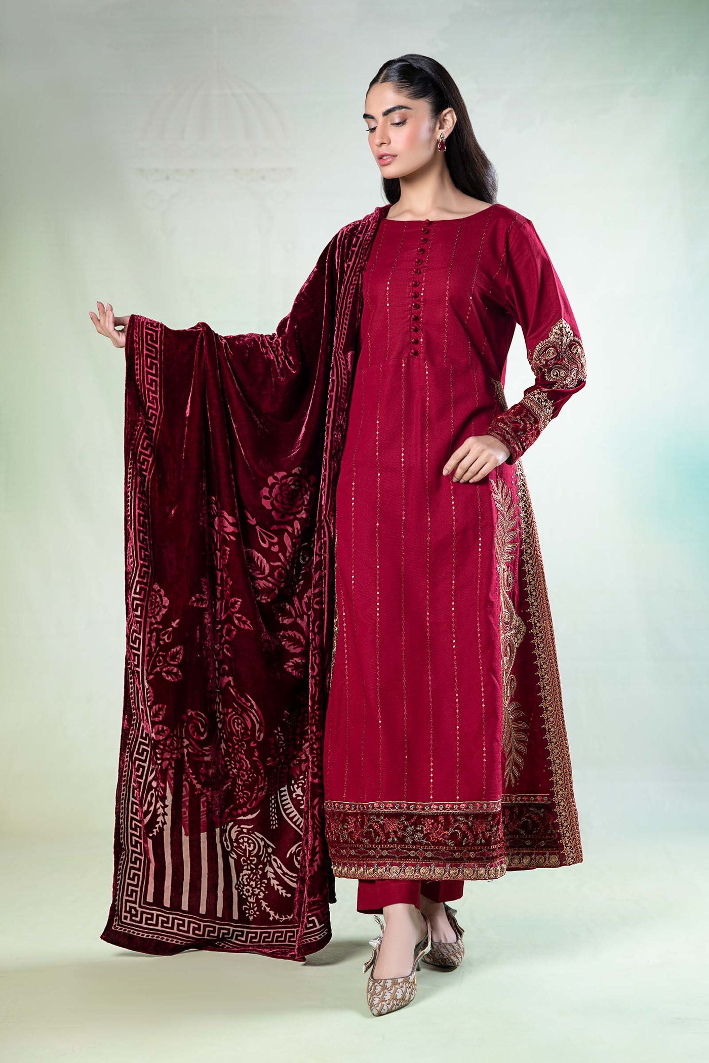 3 Piece Embroidered Khaddar Suit | DW-W24-146