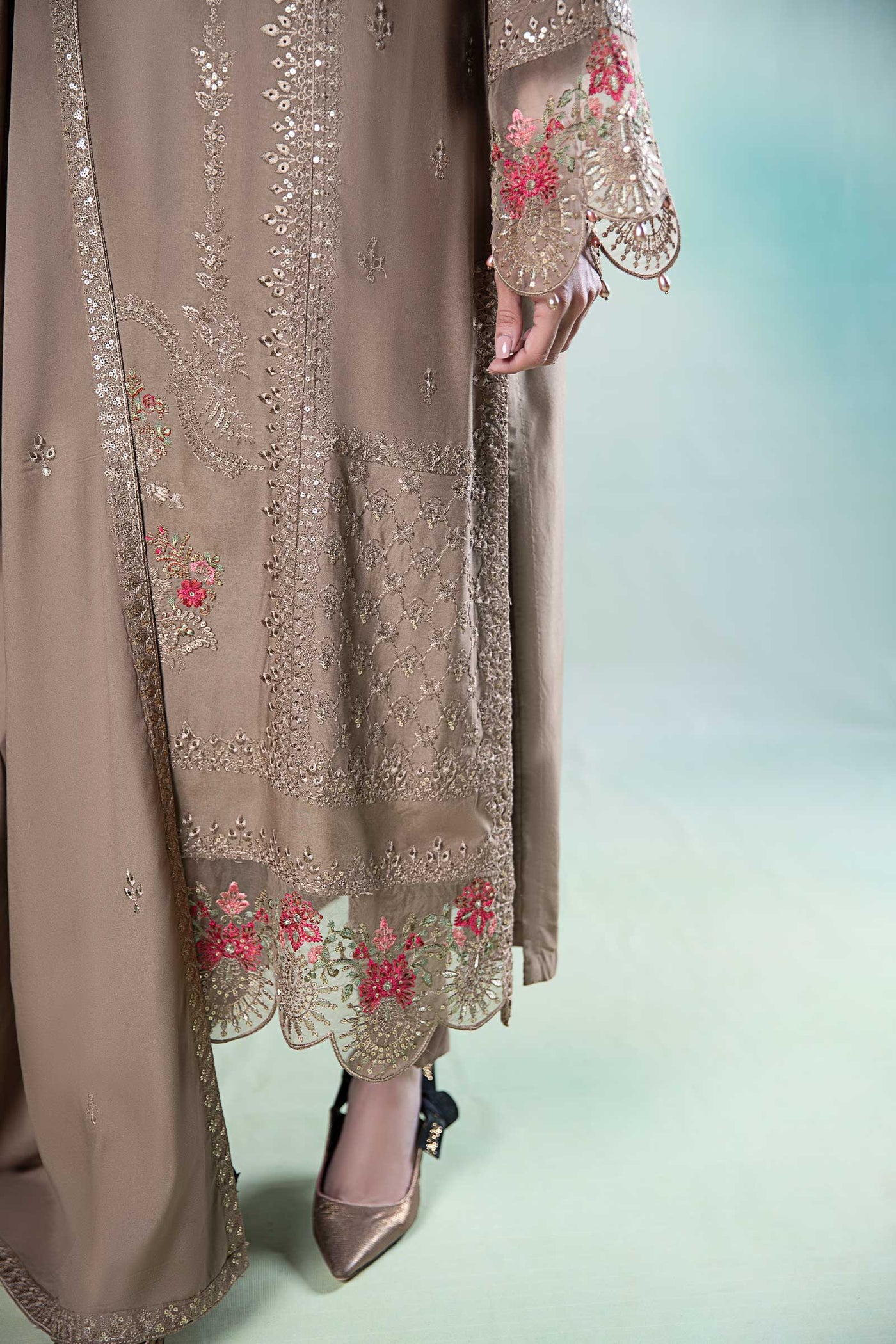 3 Piece Embroidered Linen Suit | DW-W24-65