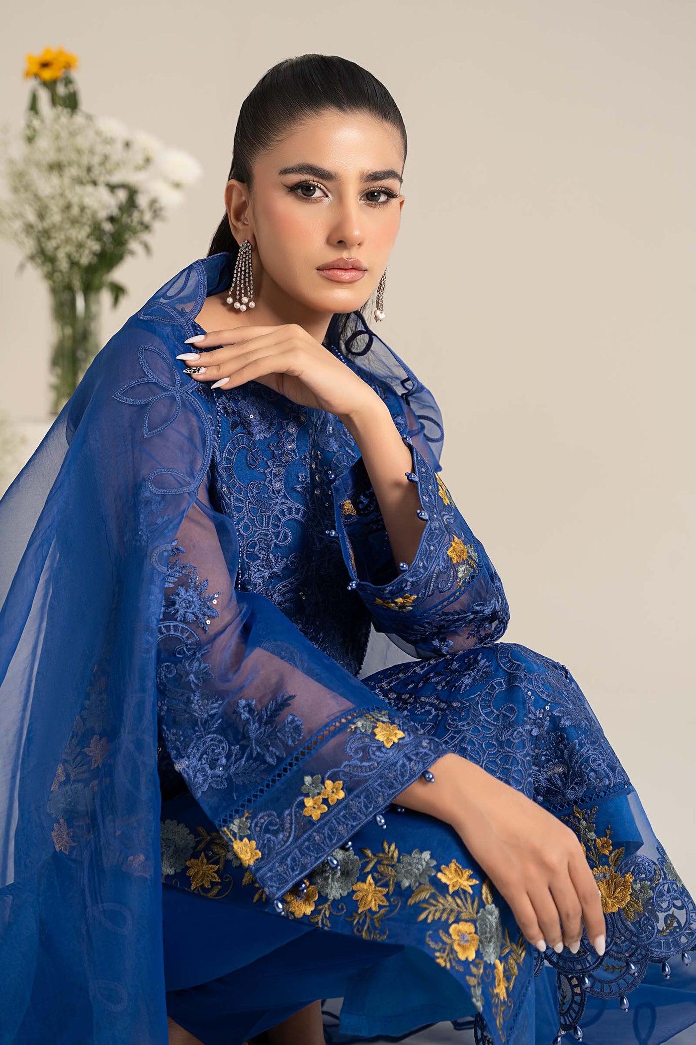 3 Piece Embroidered Organza Suit | DW-EF25-02