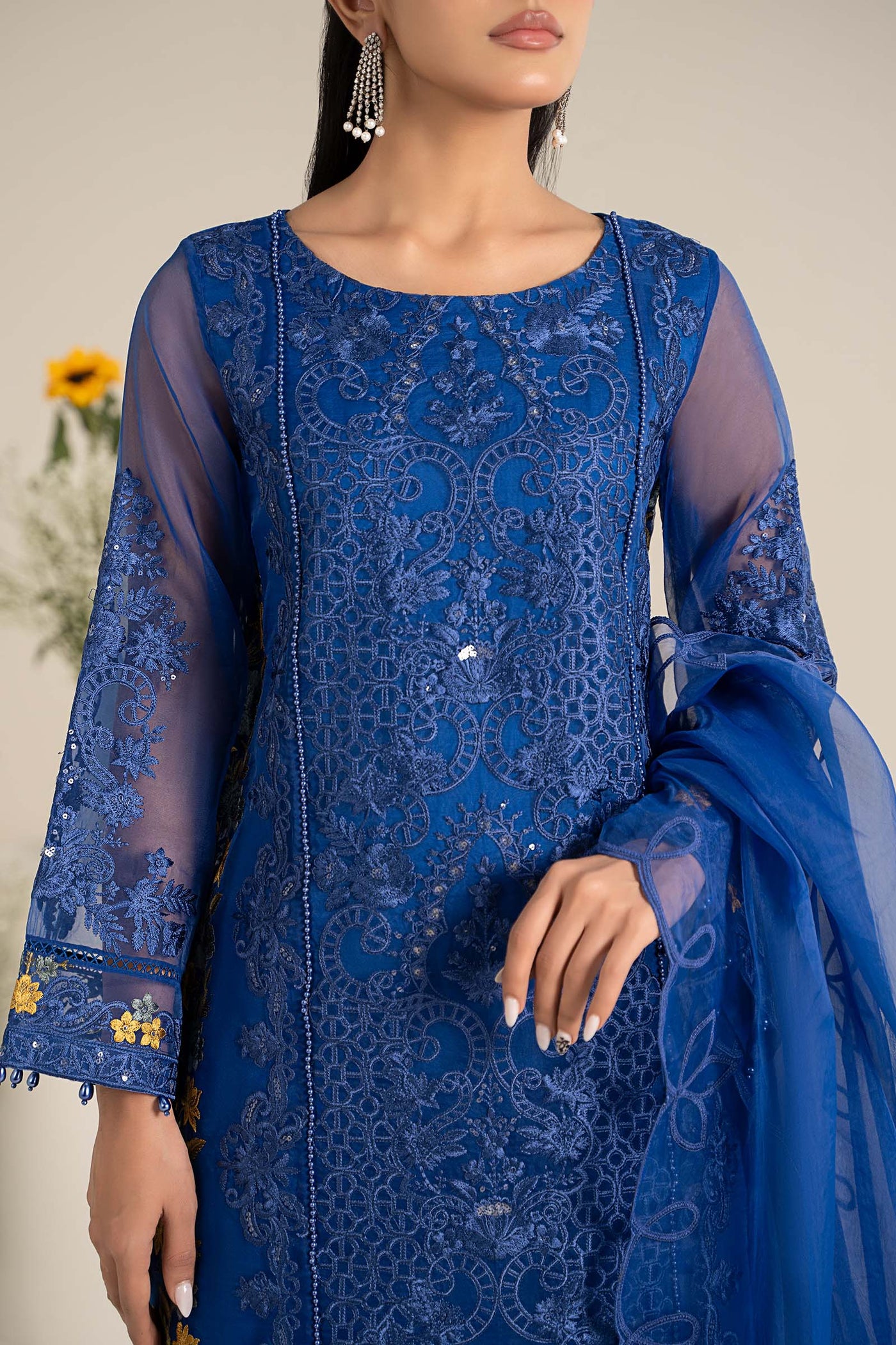 3 Piece Embroidered Organza Suit | DW-EF25-02