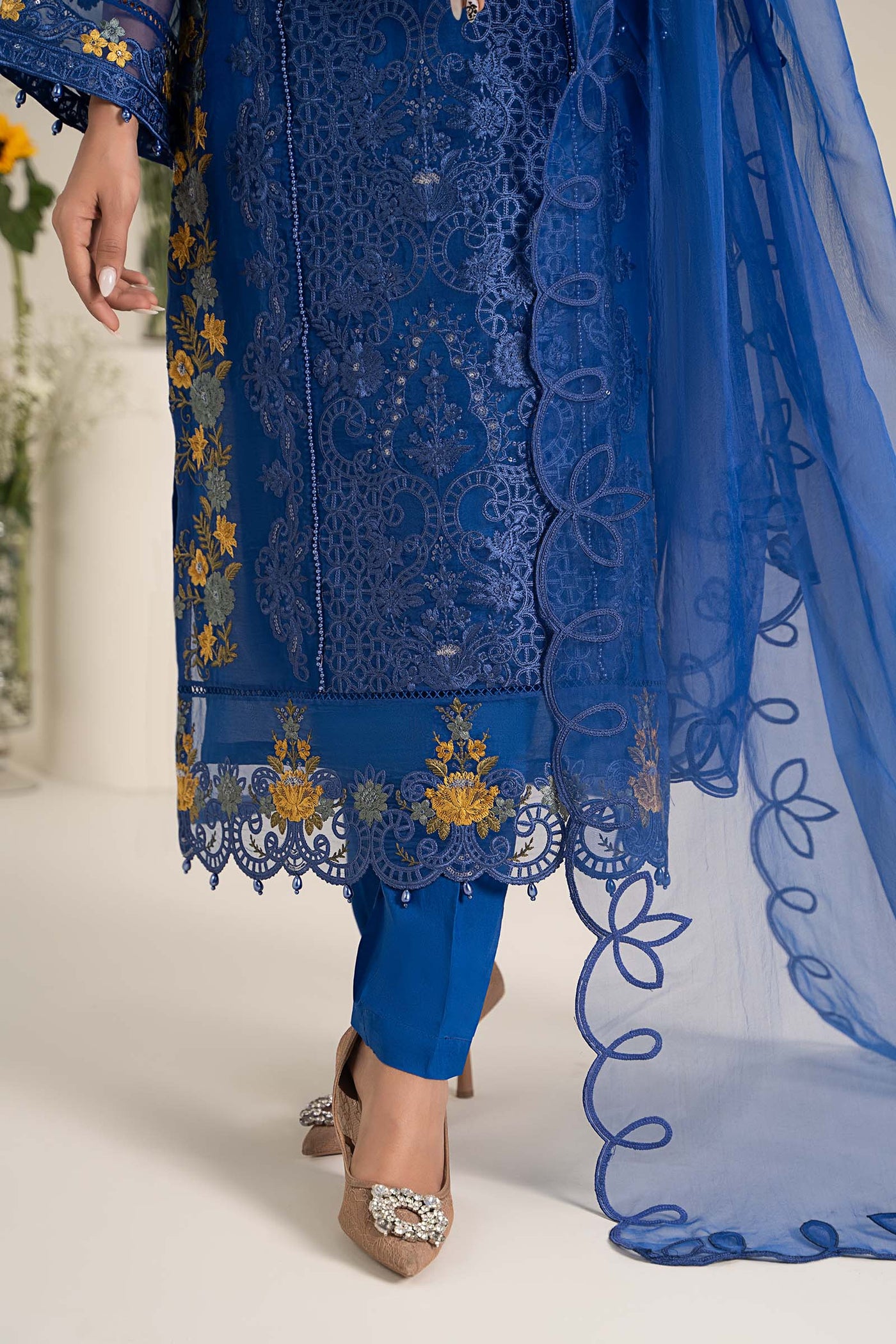 3 Piece Embroidered Organza Suit | DW-EF25-02