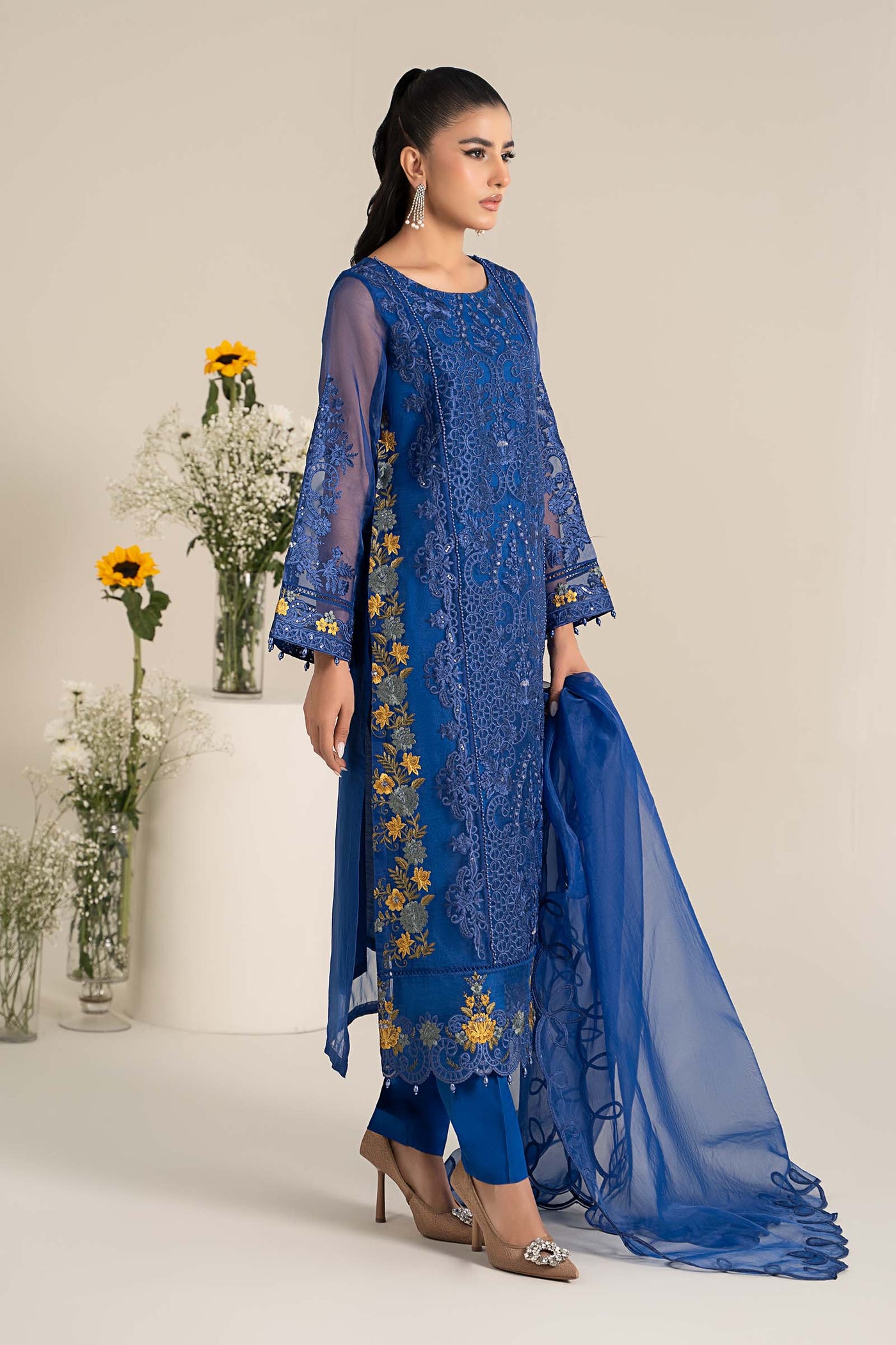 3 Piece Embroidered Organza Suit | DW-EF25-02