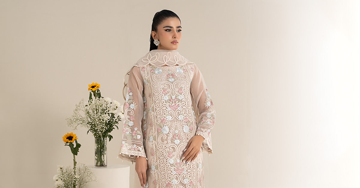 3 Piece Embroidered Organza Suit | DW-EF25-02