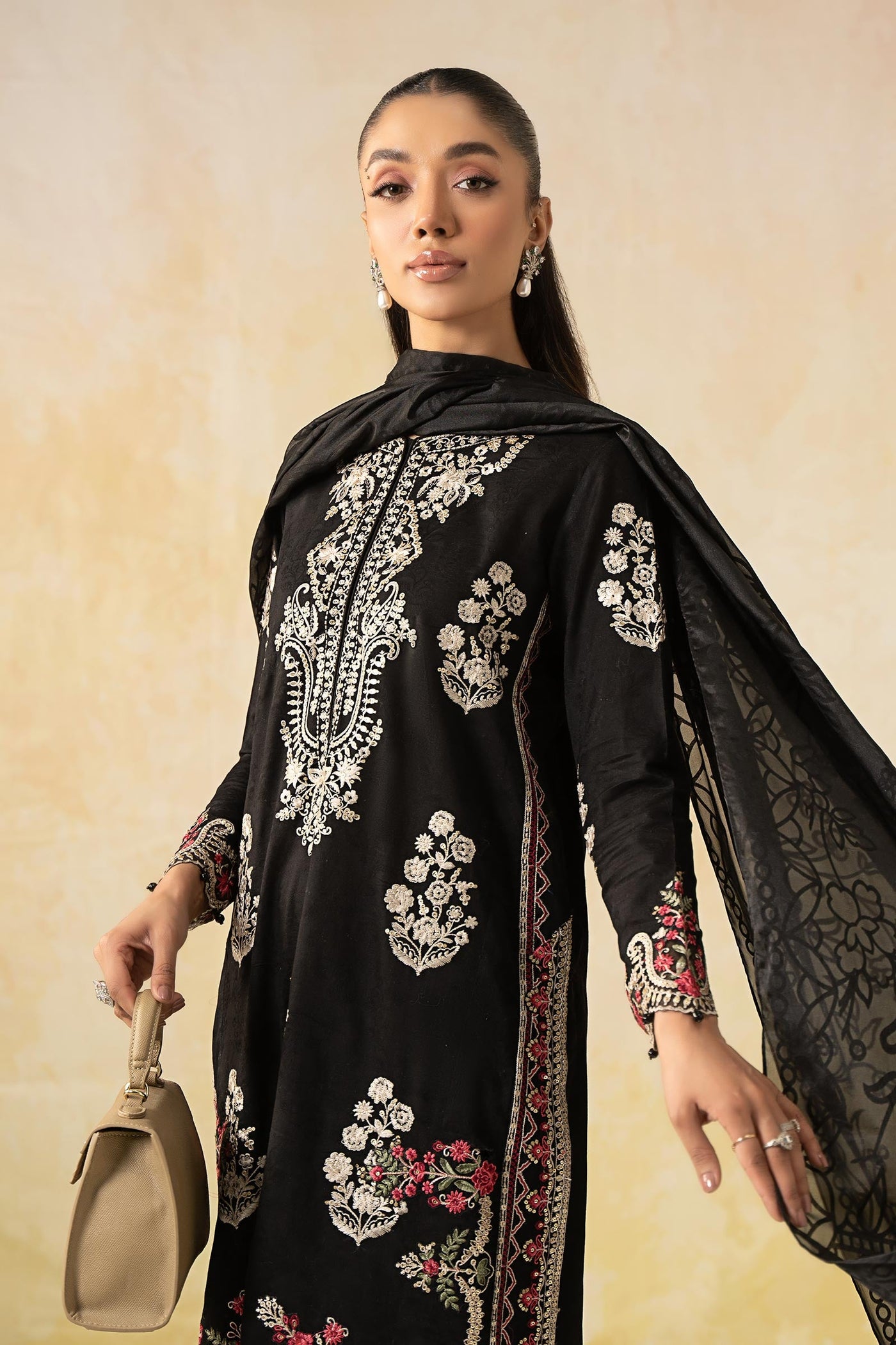 3 Piece Embroidered Self Jacquard Lawn Suit | DW-EF25-03