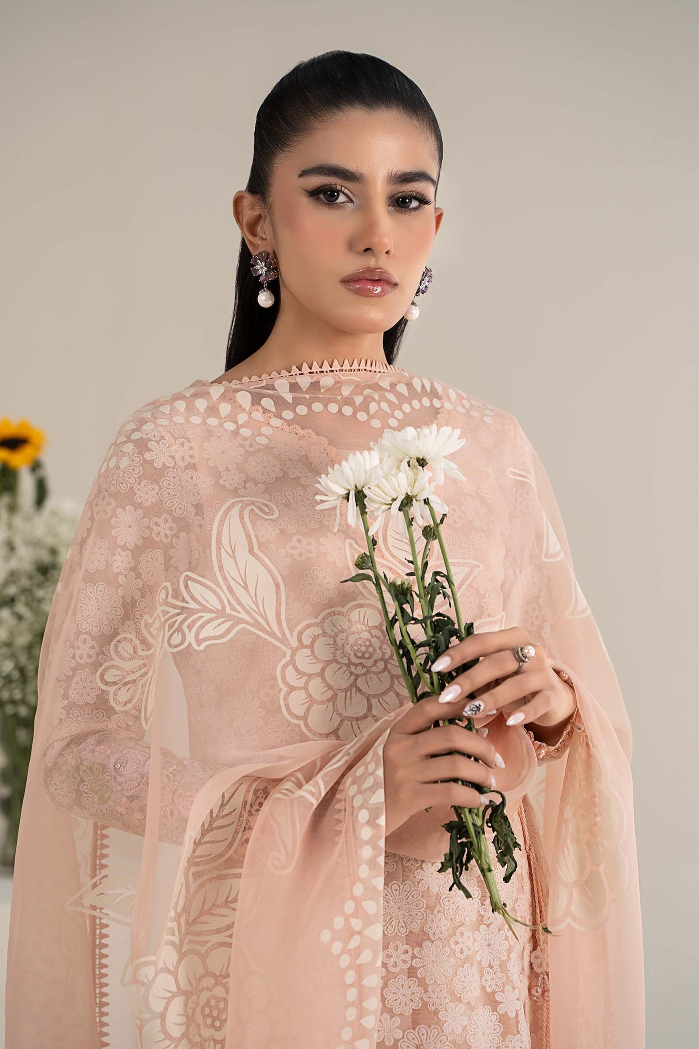 3 Piece Embroidered Polyester Net Suit | DW-EF25-100