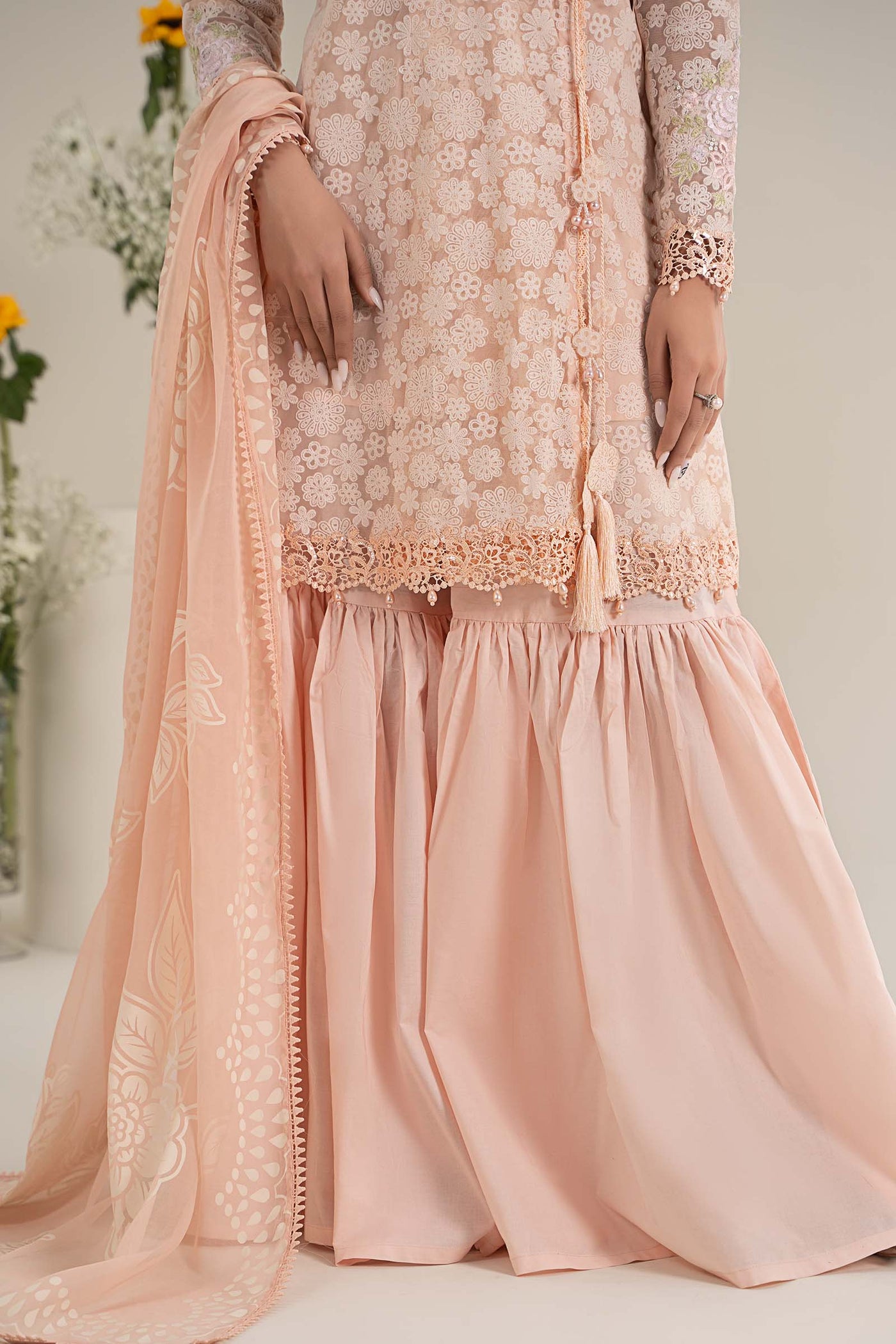 3 Piece Embroidered Polyester Net Suit | DW-EF25-100