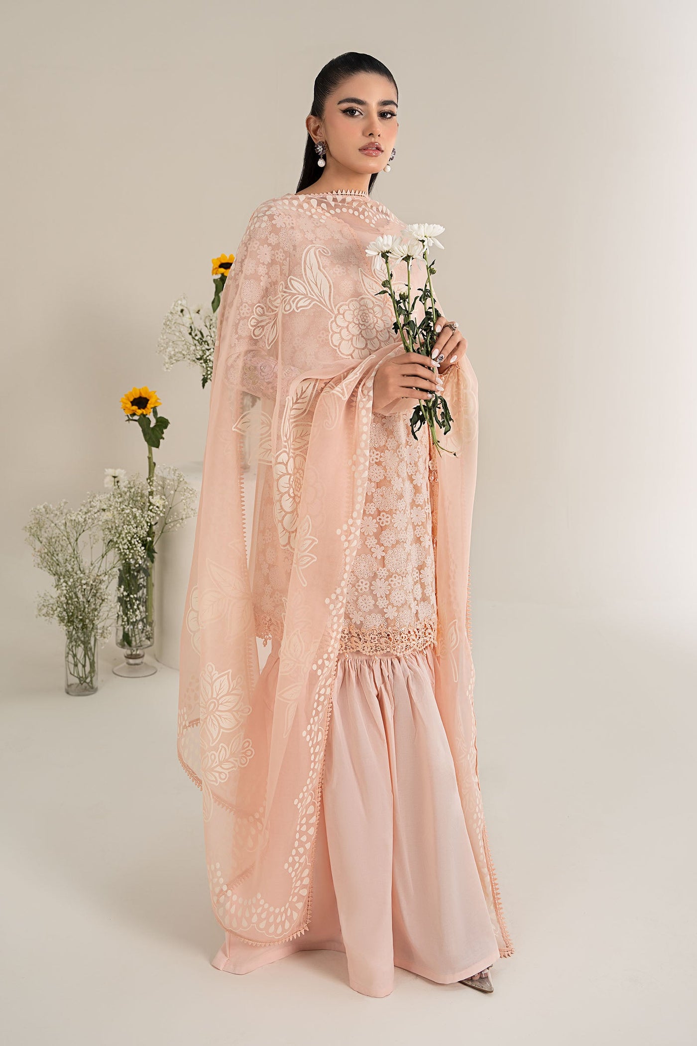 3 Piece Embroidered Polyester Net Suit | DW-EF25-100