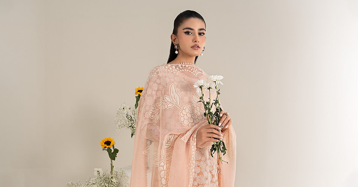 3 Piece Embroidered Polyester Net Suit | DW-EF25-100