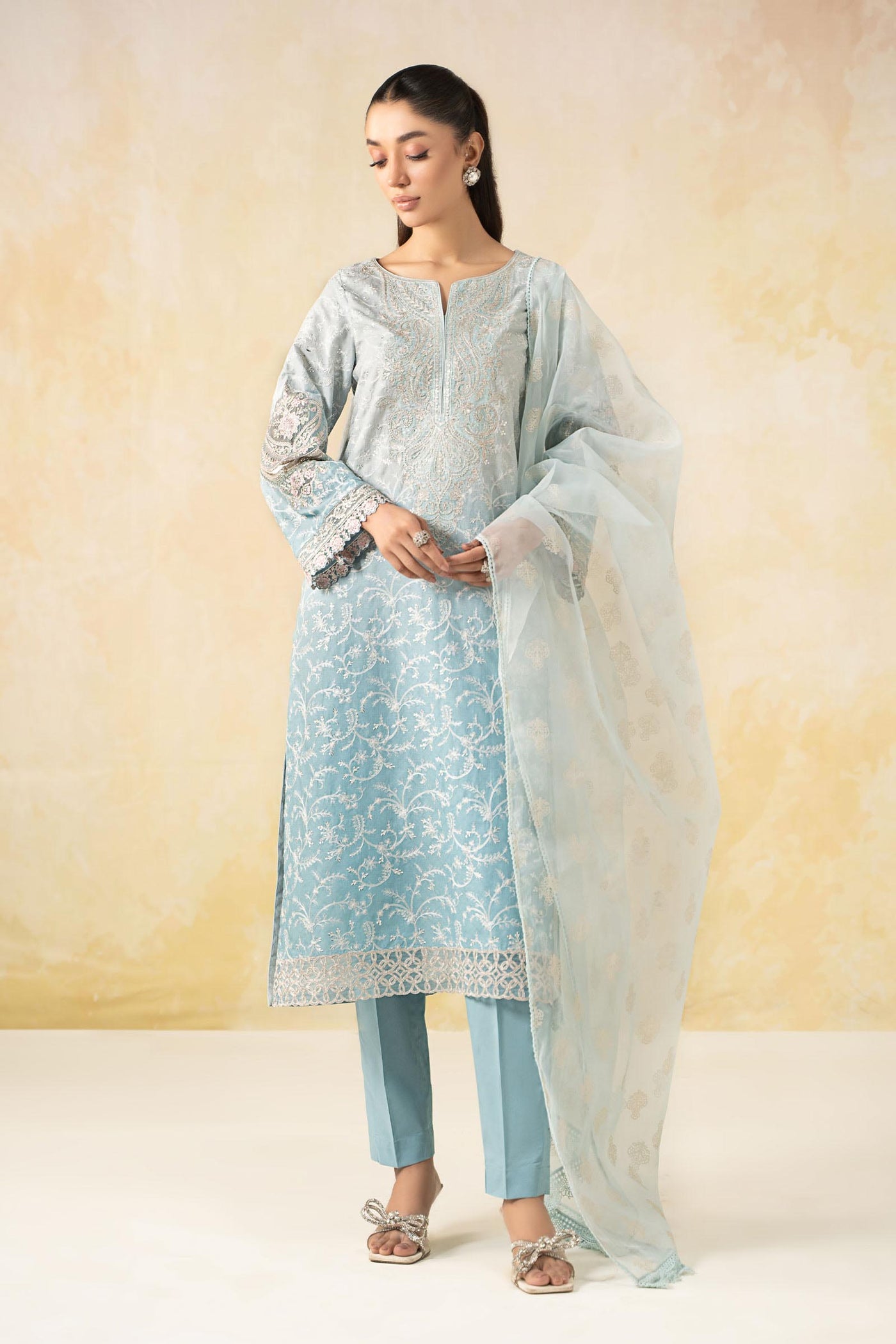 3 Piece Embroidered Self Jacquard Lawn Suit | DW-EF25-13