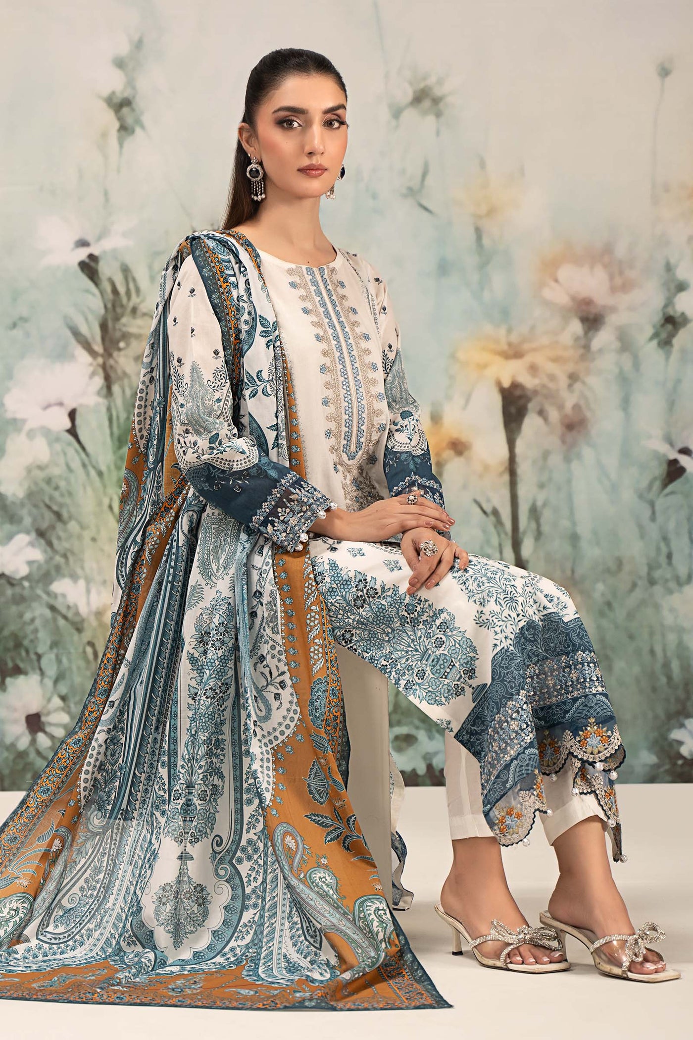 3 Piece Embroidered Lawn Suit | DW-EF25-14