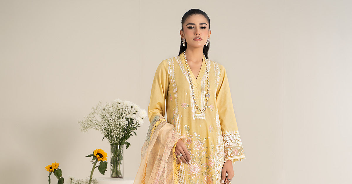 3 Piece Embroidered Dobby Lawn Suit | DW-EF25-151