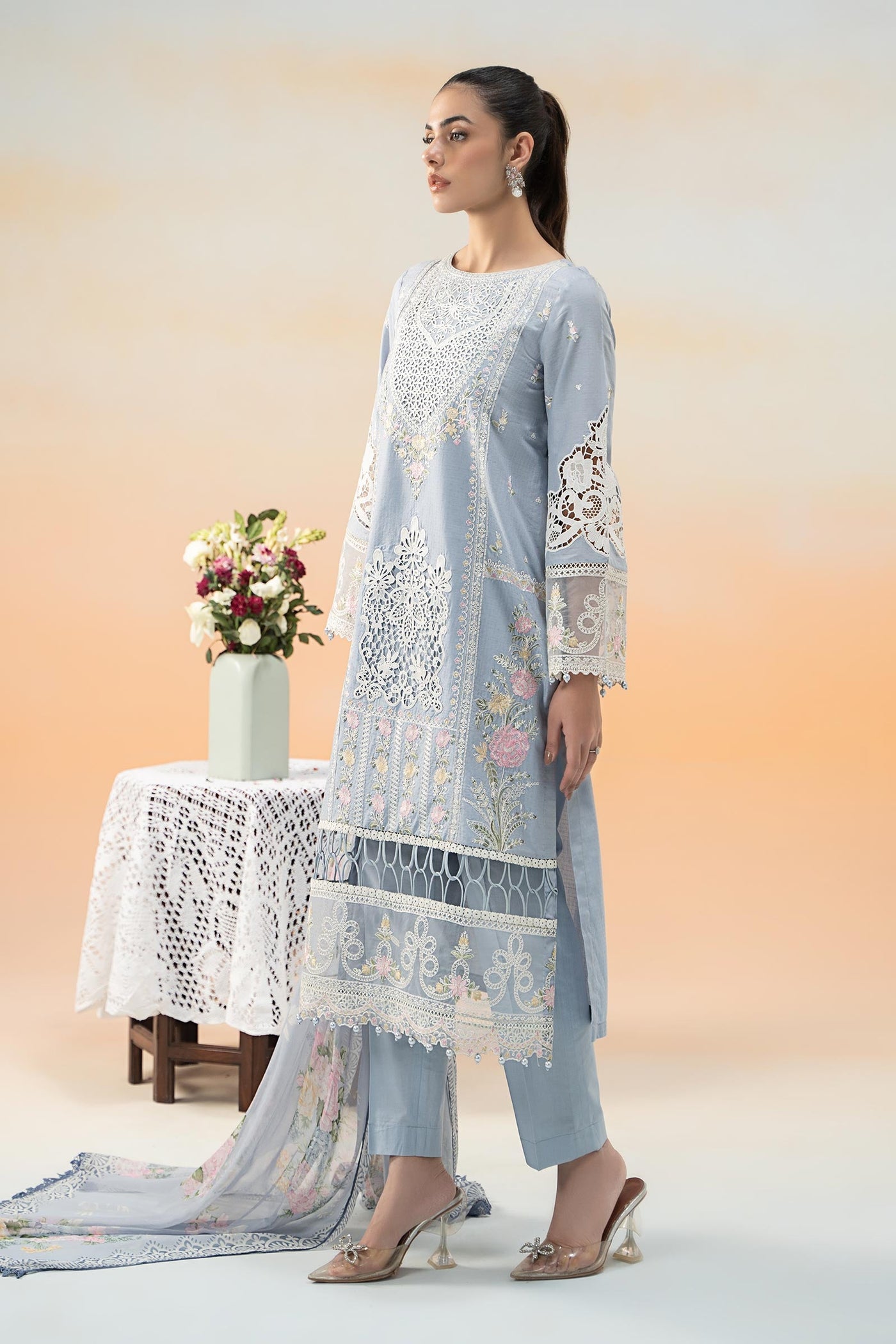 3 Piece Embroidered Dobby Lawn Suit | DW-EF25-35