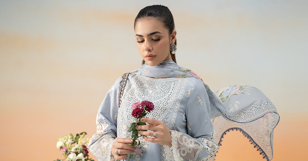 3 Piece Embroidered Dobby Lawn Suit | DW-EF25-35