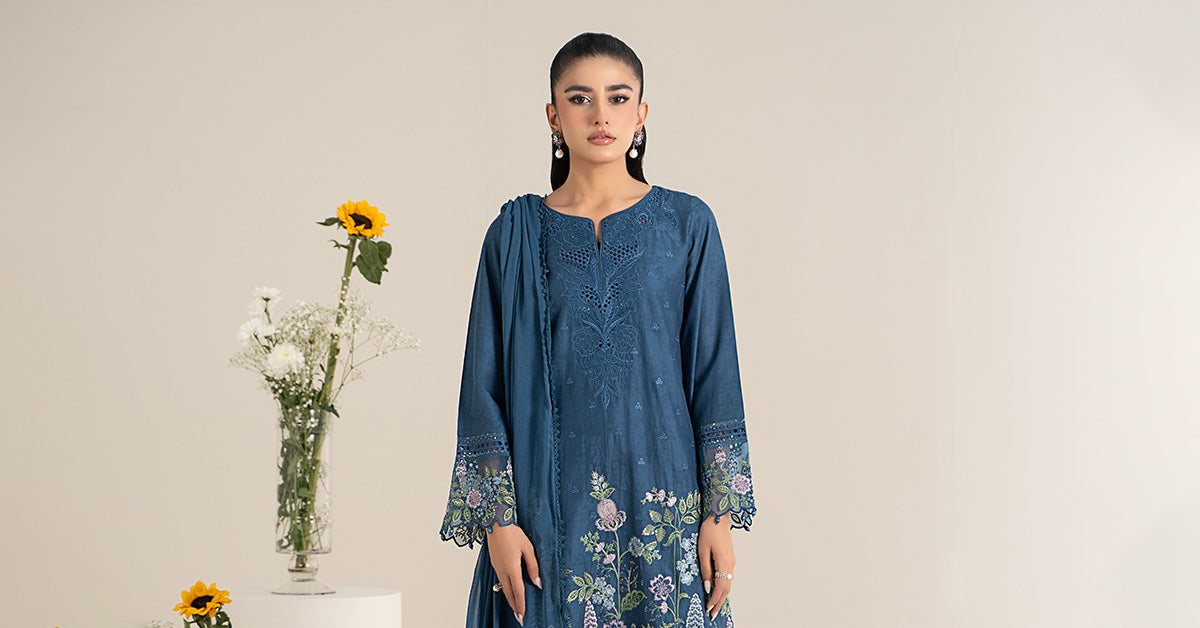 3 Piece Embroidered Self Jacquard Lawn Suit | DW-EF25-45