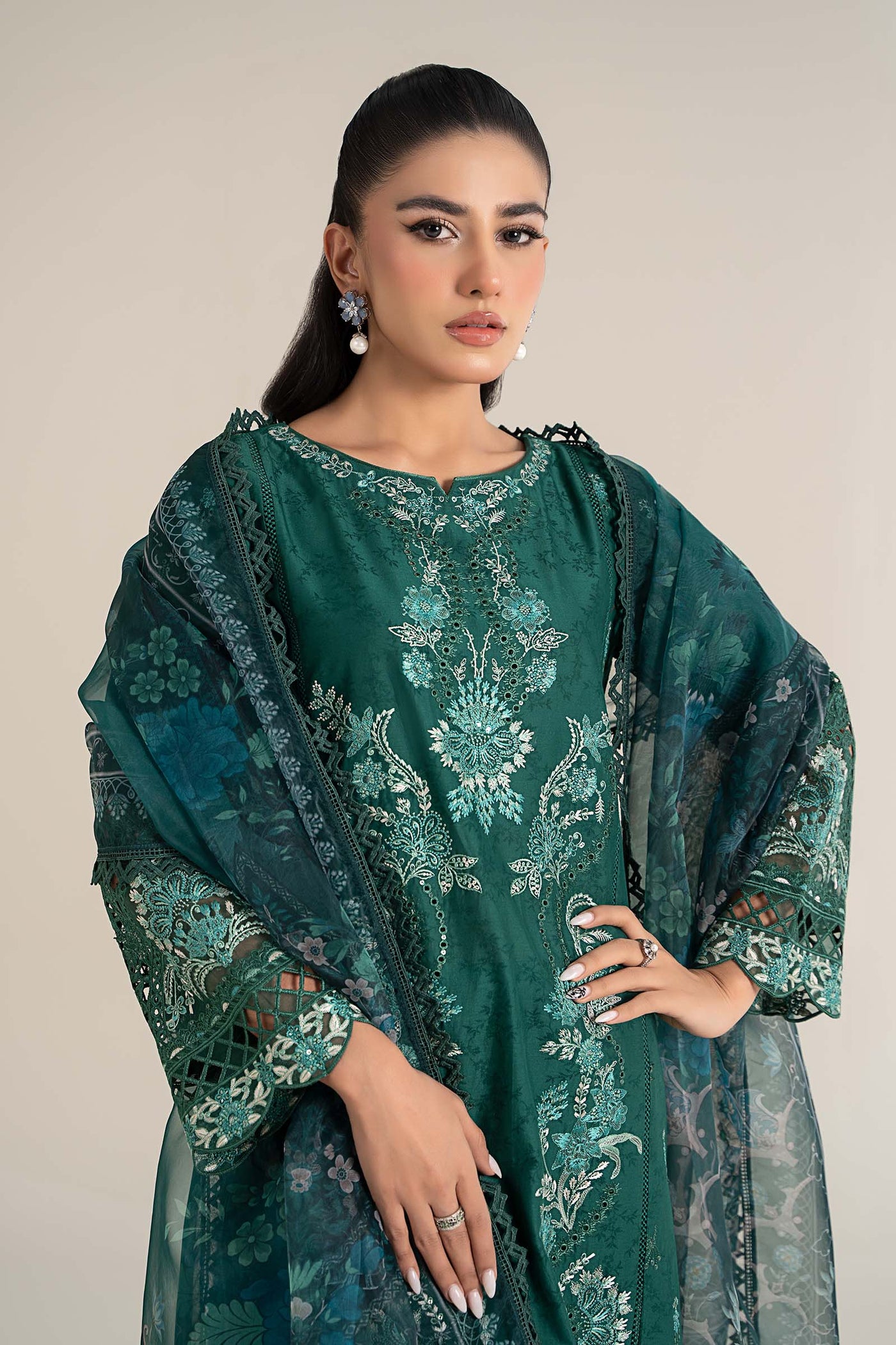 3 Piece Embroidered Self Jacquard Lawn Suit | DW-EF25-47