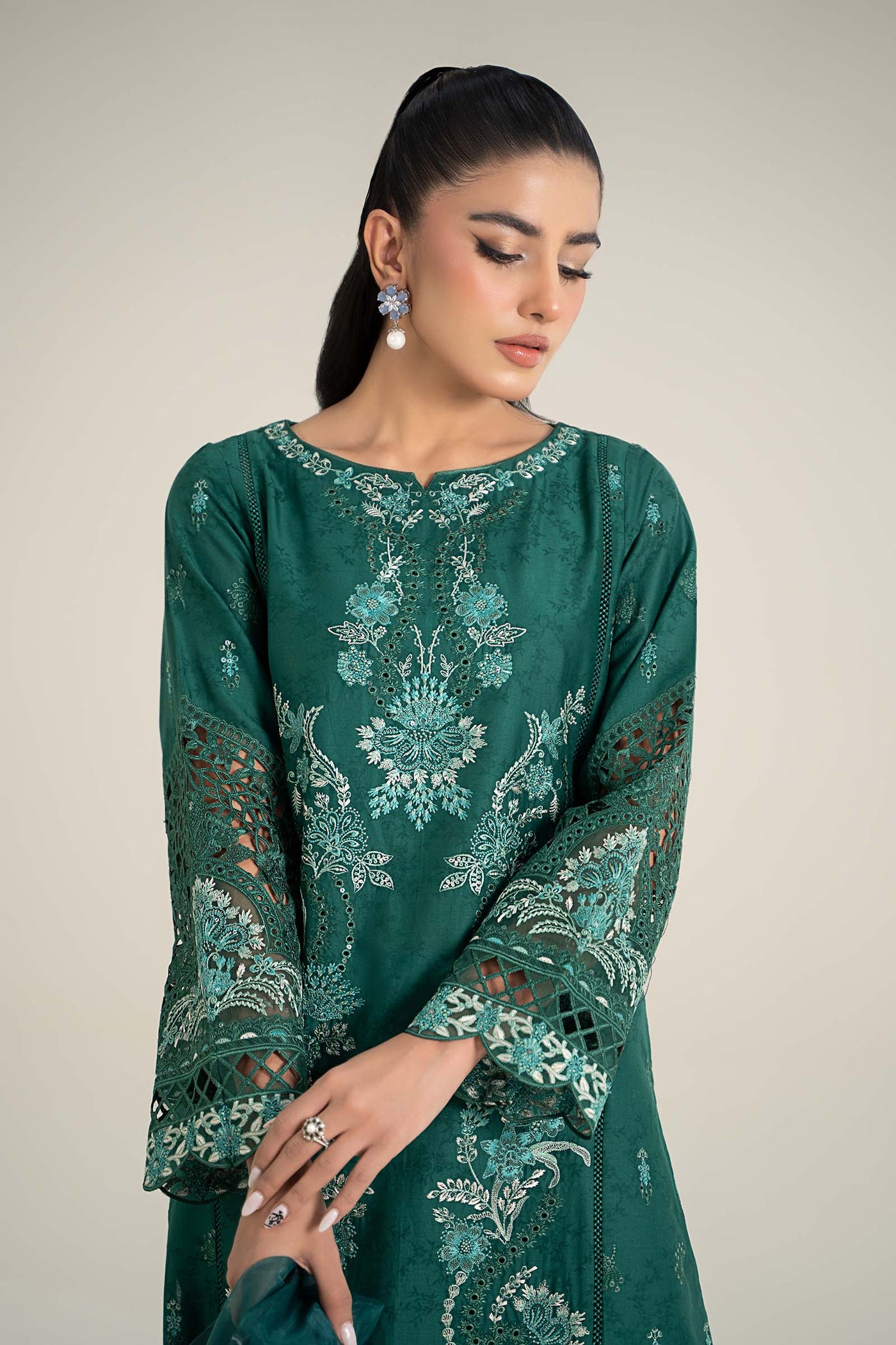 3 Piece Embroidered Self Jacquard Lawn Suit | DW-EF25-47