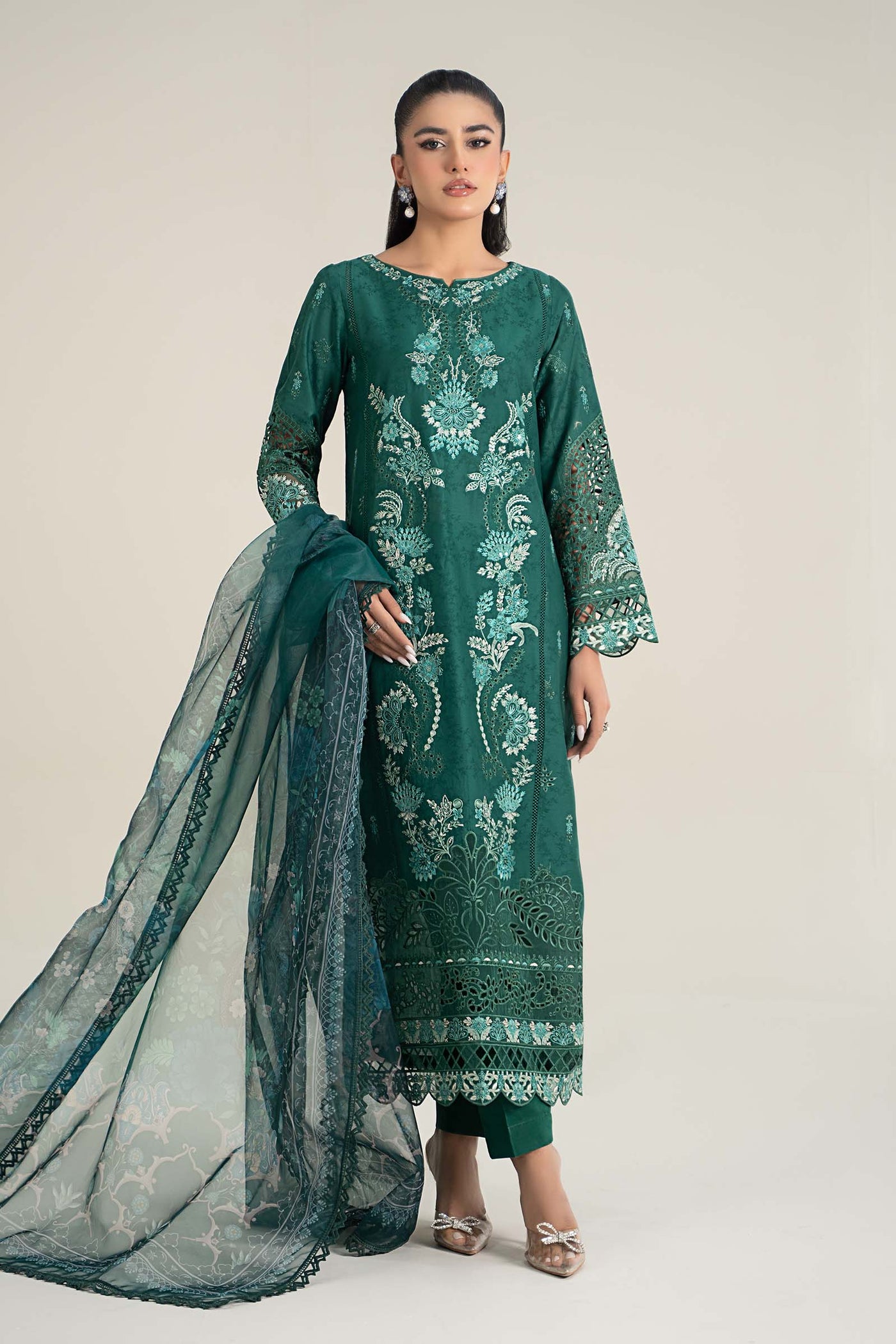 3 Piece Embroidered Self Jacquard Lawn Suit | DW-EF25-47