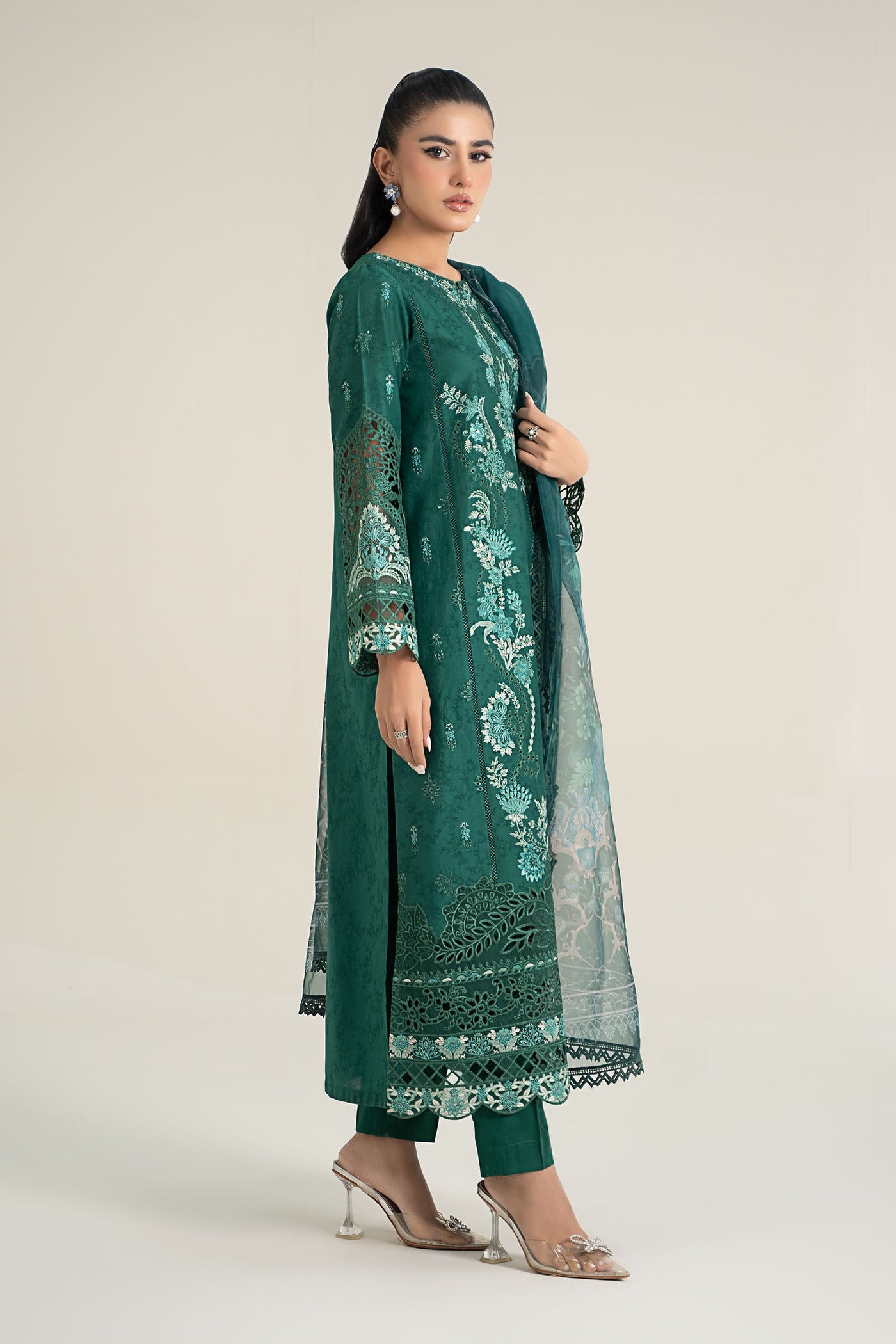 3 Piece Embroidered Self Jacquard Lawn Suit | DW-EF25-47