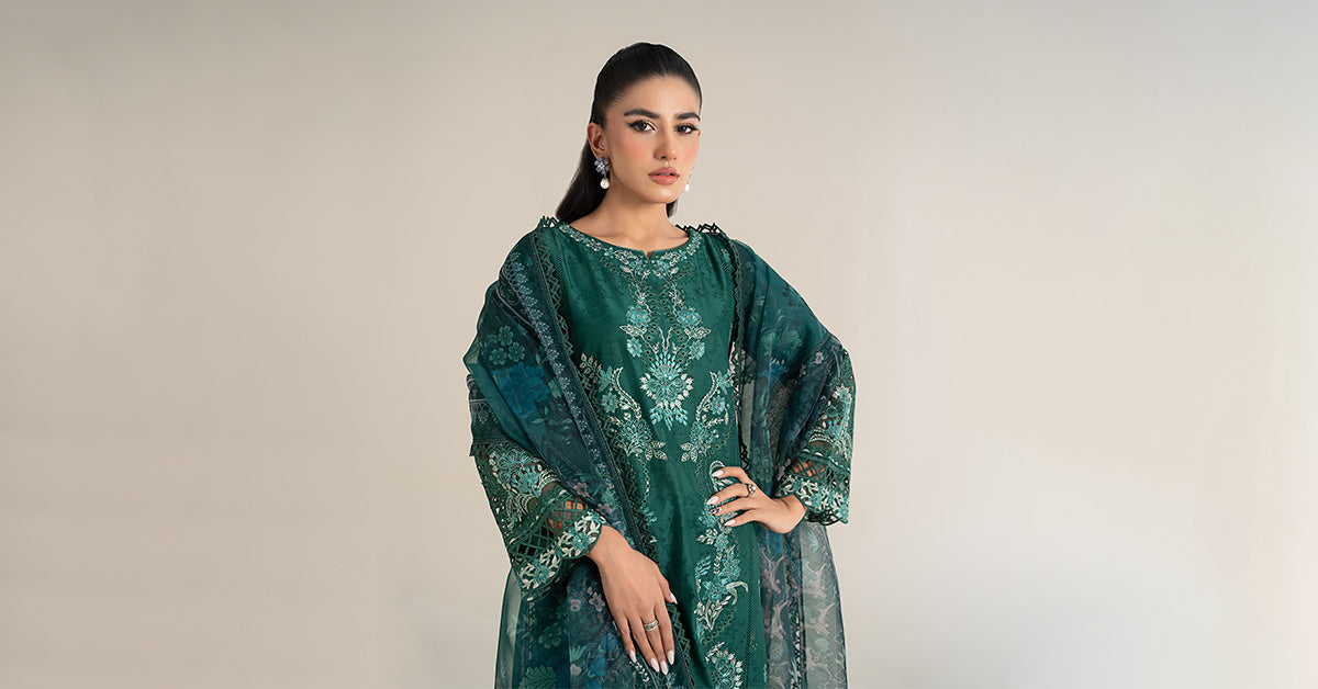 3 Piece Embroidered Self Jacquard Lawn Suit | DW-EF25-47