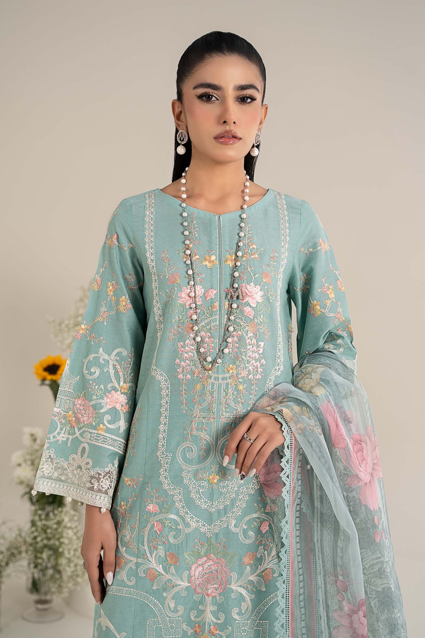 3 Piece Embroidered Self Jacquard Lawn Suit | DW-EF25-49