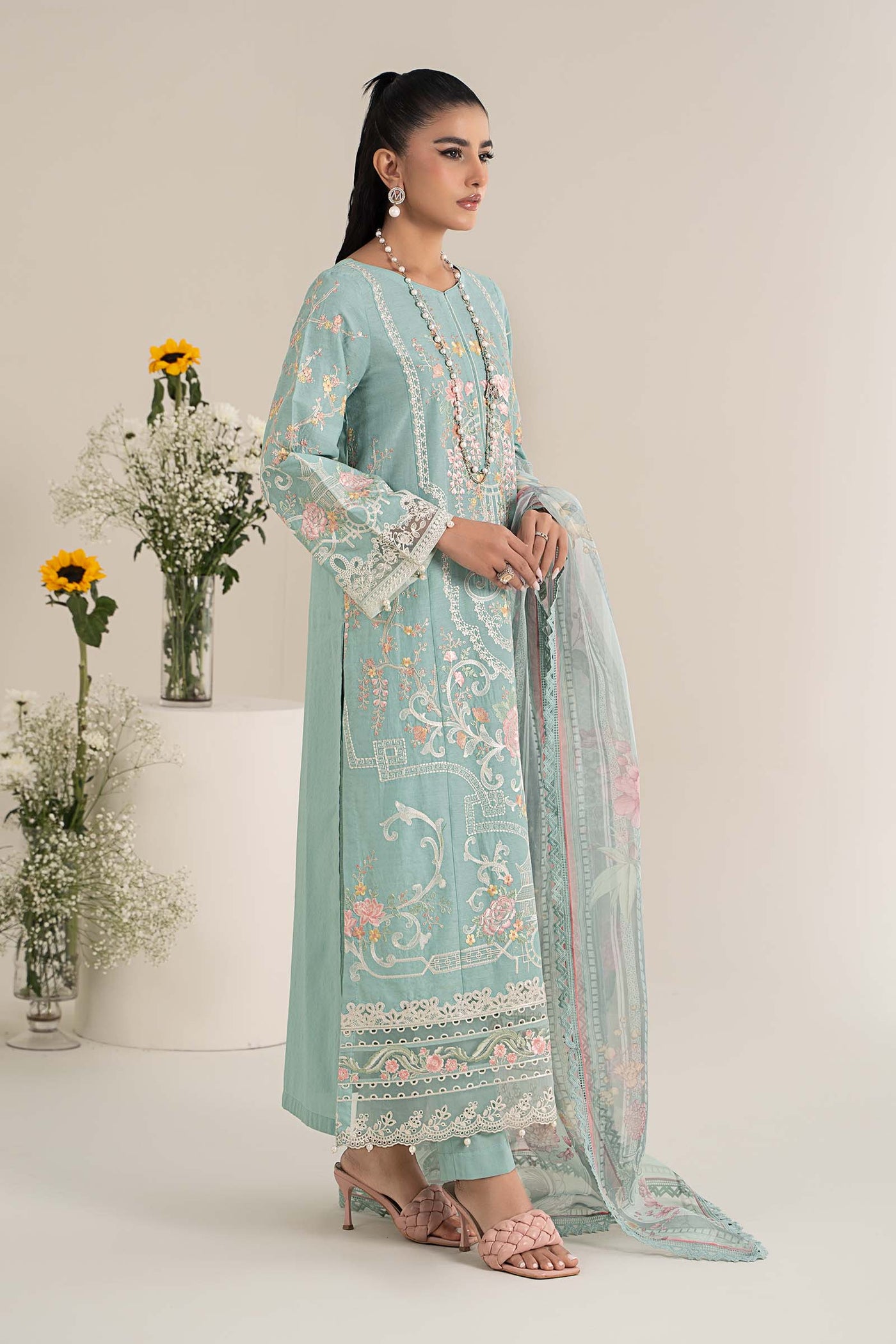 3 Piece Embroidered Self Jacquard Lawn Suit | DW-EF25-49