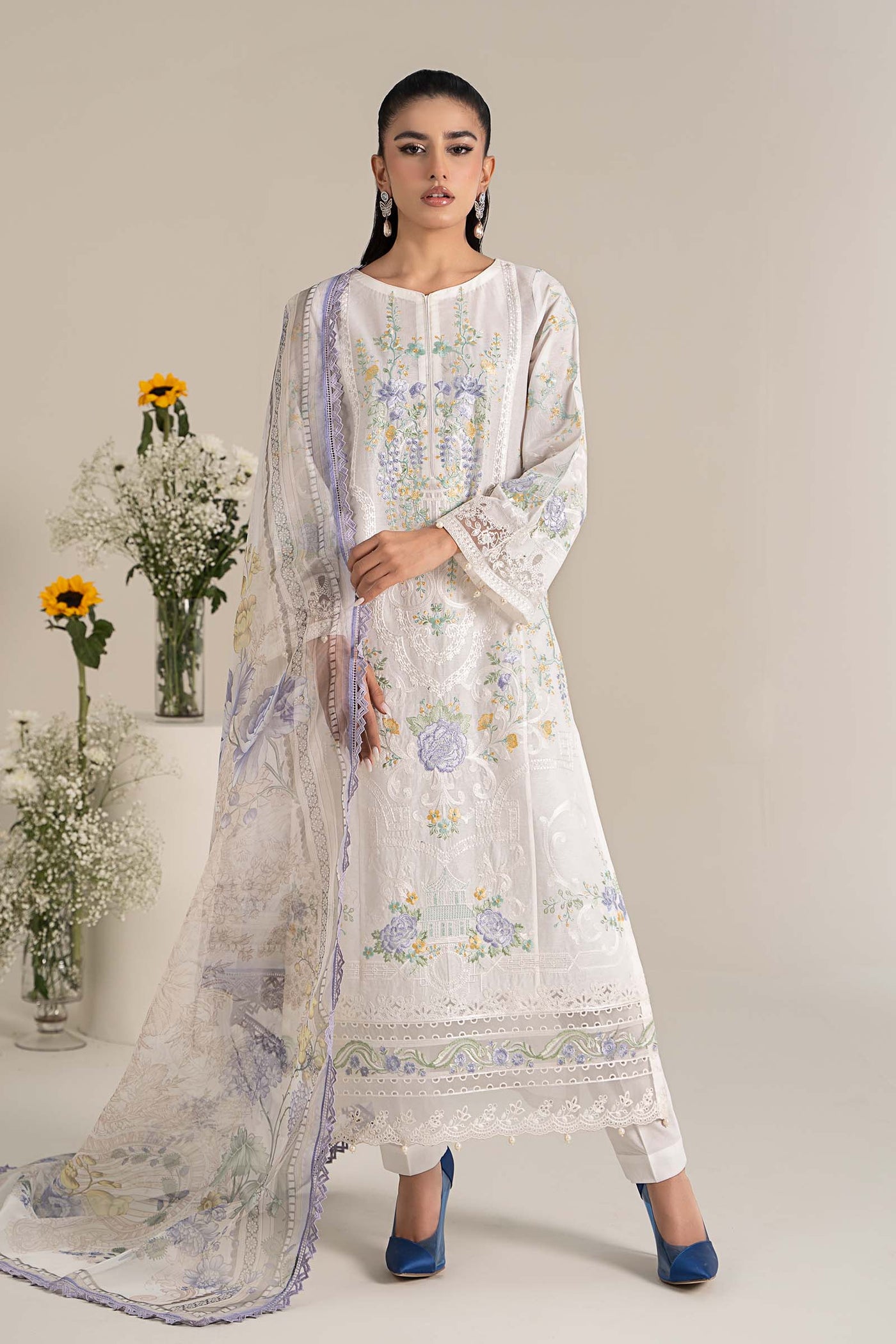 3 Piece Embroidered Self Jacquard Lawn Suit | DW-EF25-49