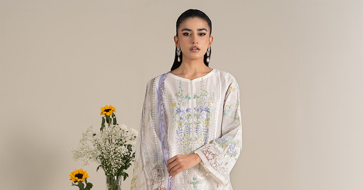 3 Piece Embroidered Self Jacquard Lawn Suit | DW-EF25-49