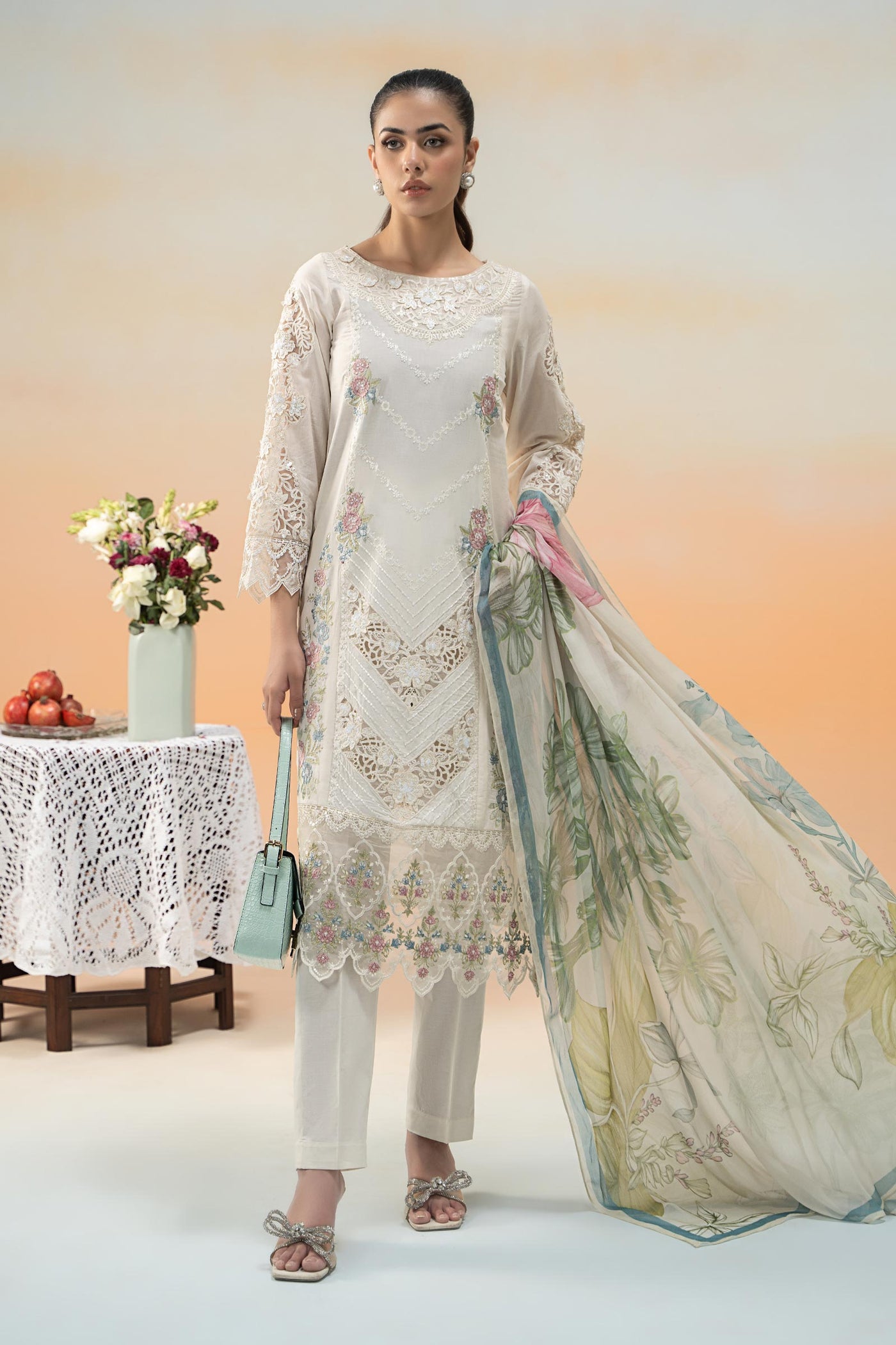 3 Piece Embroidered Dobby Lawn Suit | DW-EF25-53