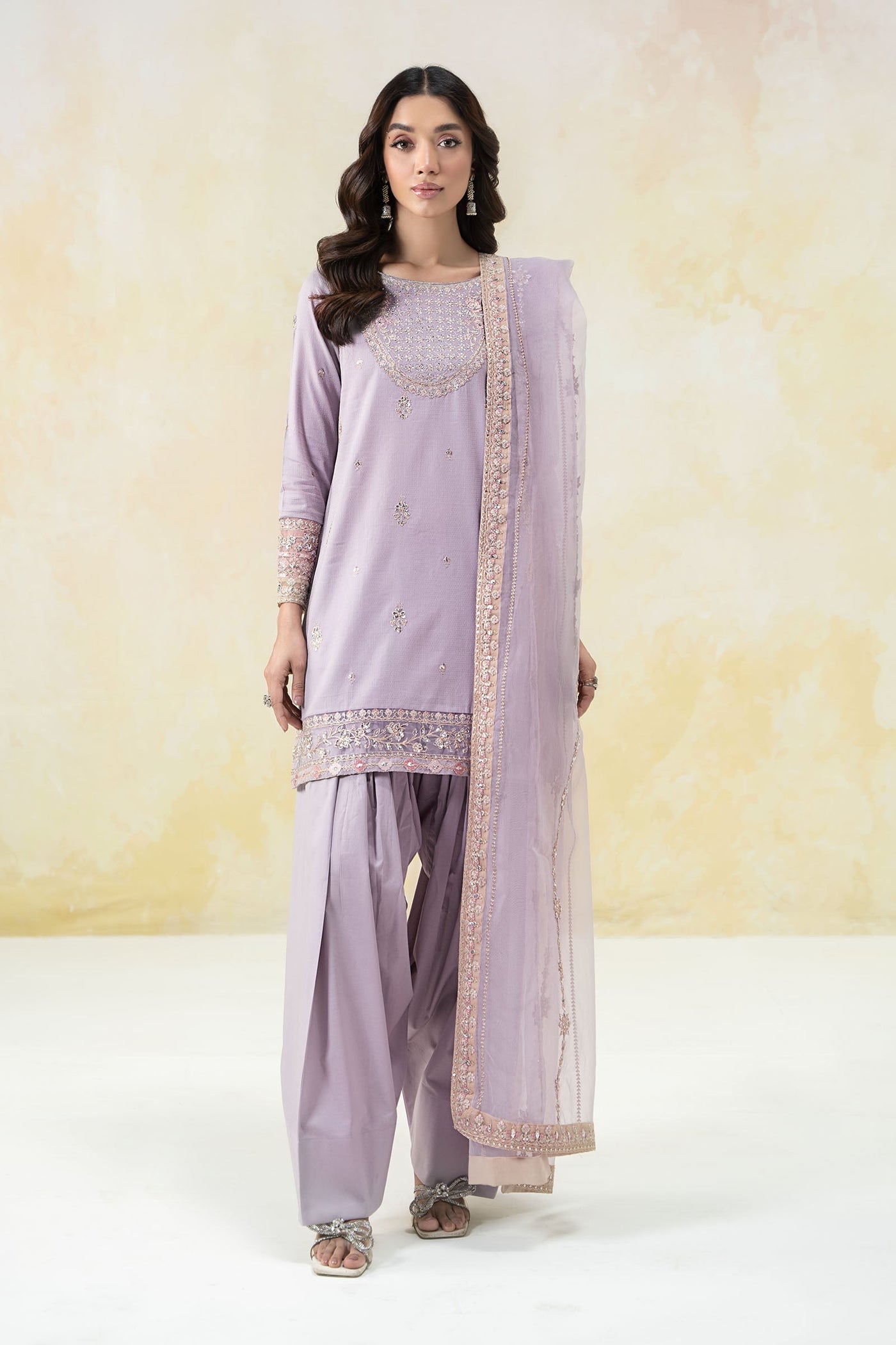 3 Piece Embroidered Dobby Lawn Suit | DW-EF25-58