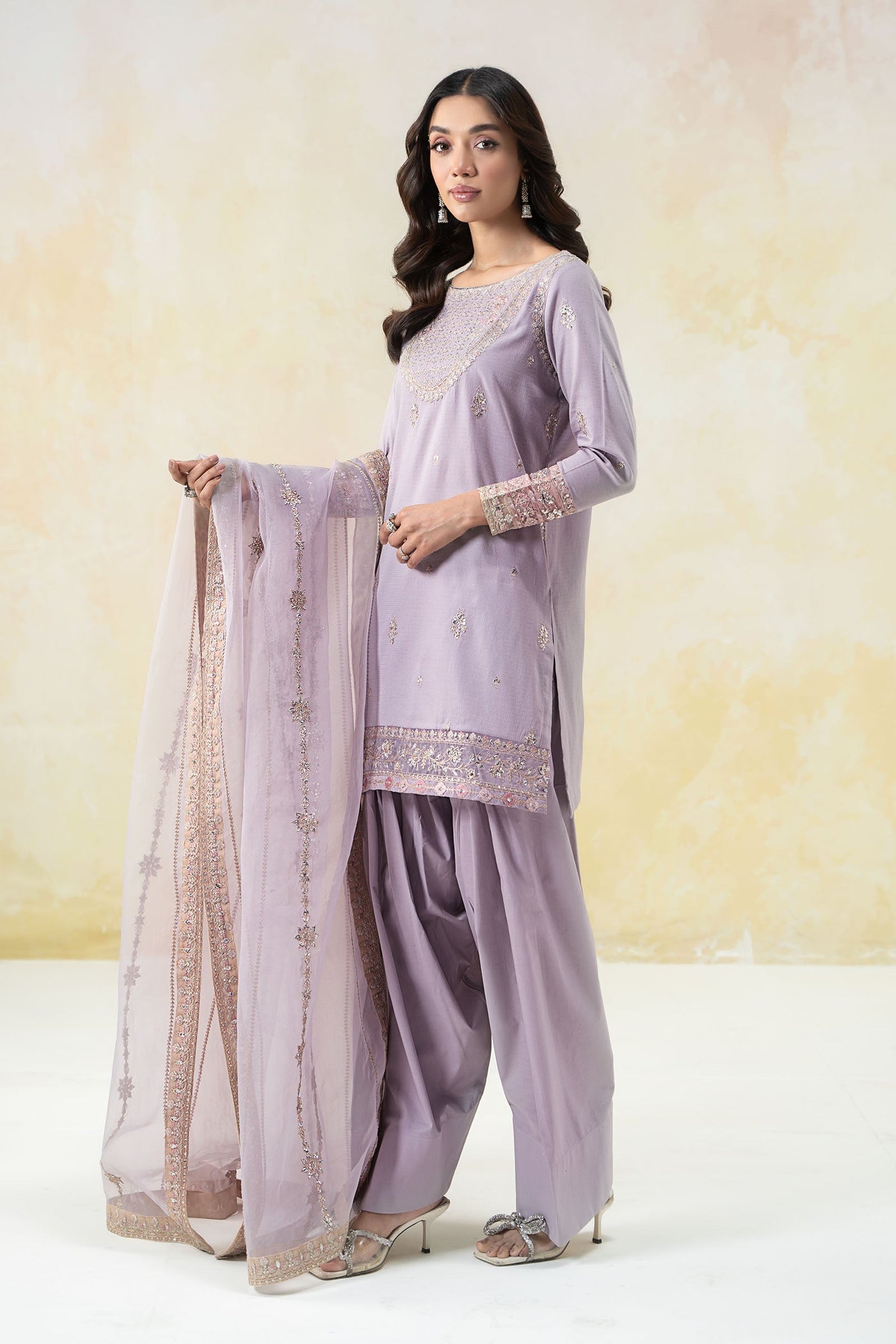 3 Piece Embroidered Dobby Lawn Suit | DW-EF25-58