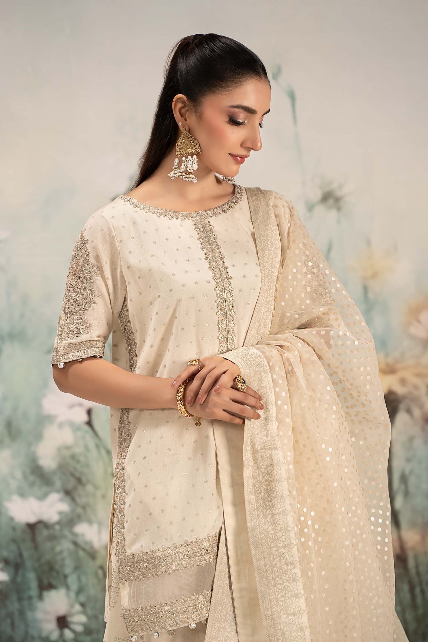 3 Piece Embroidered Cotton Lurex Suit | DW-EF25-98