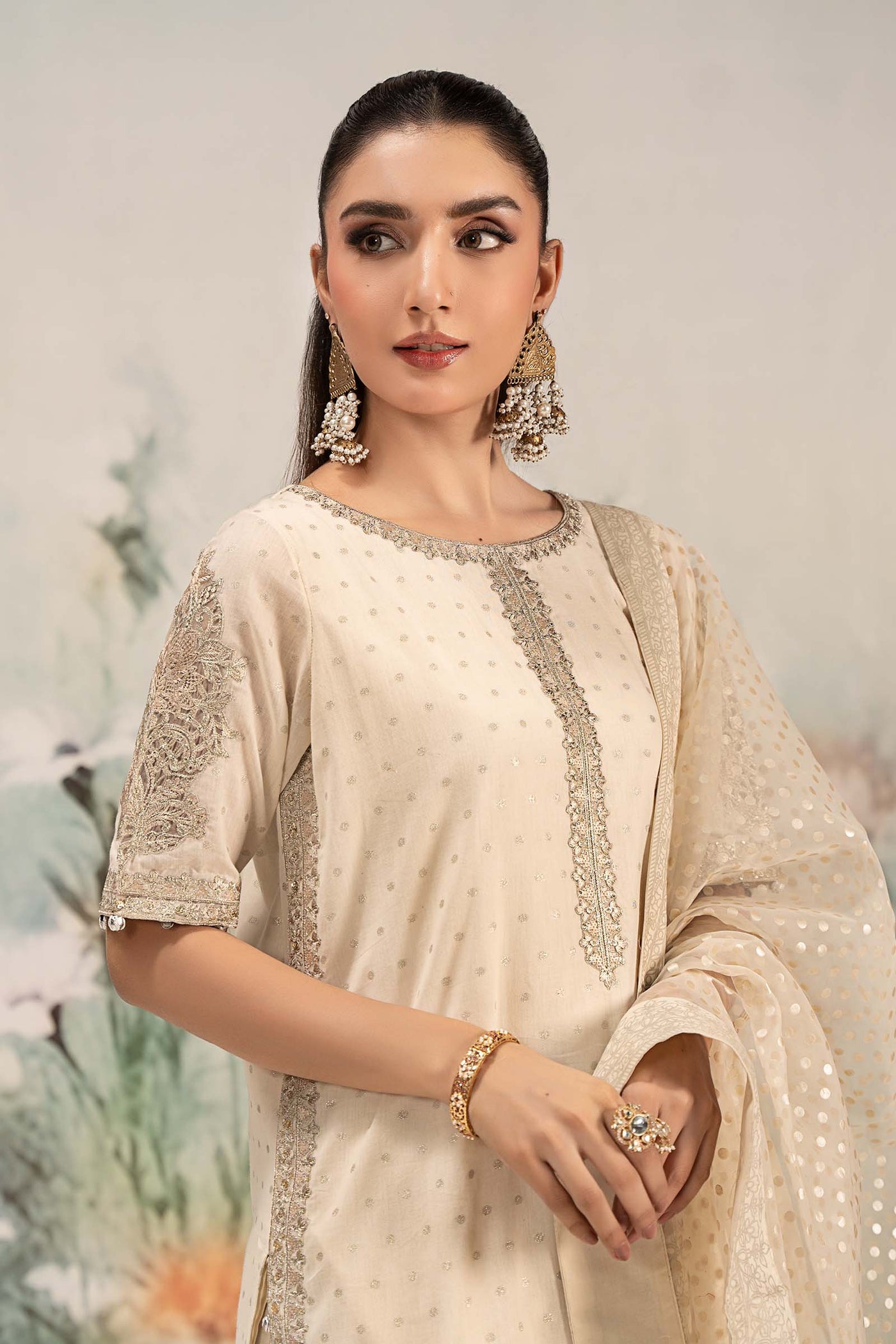 3 Piece Embroidered Cotton Lurex Suit | DW-EF25-98