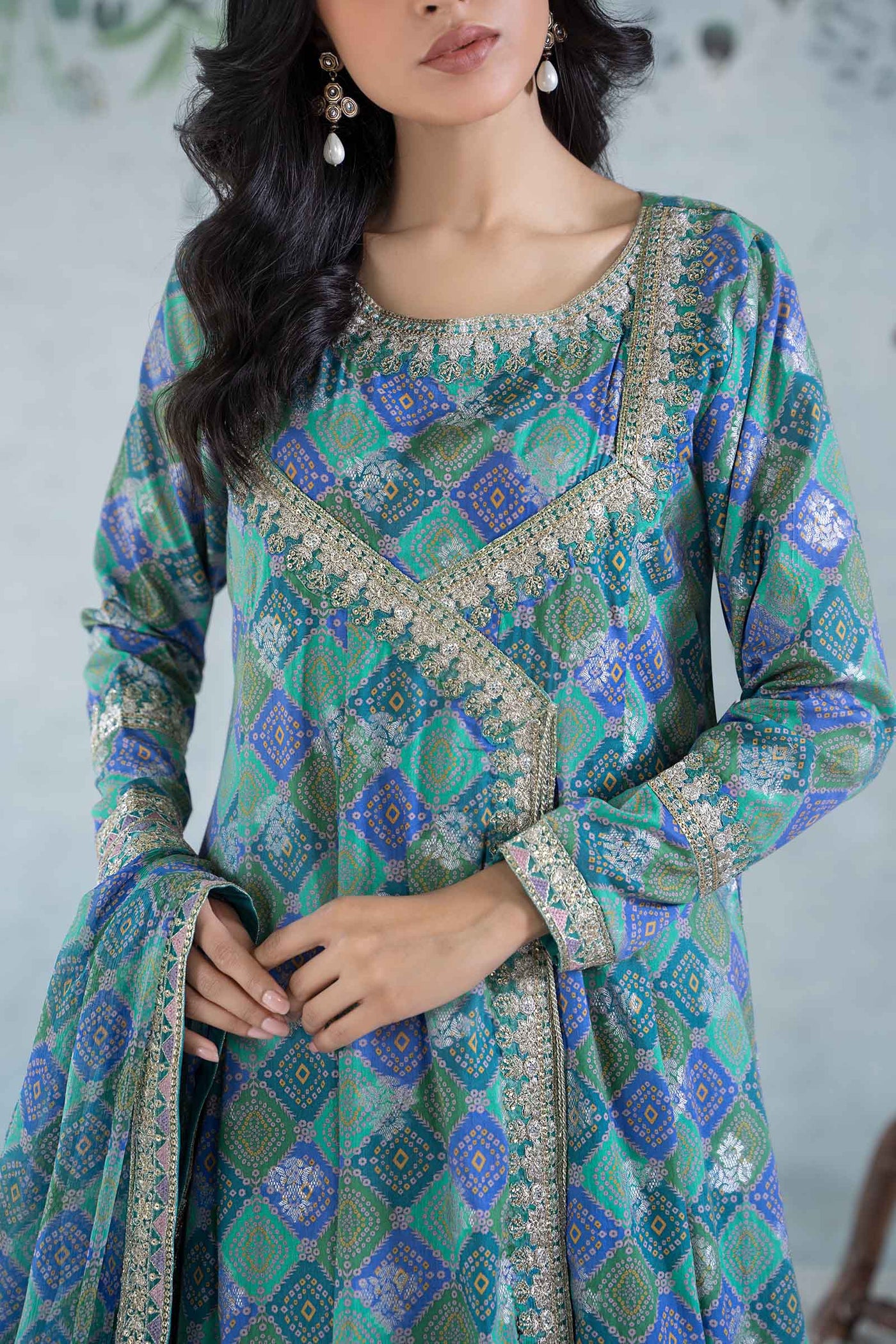 3 Piece Printed Jacquard Broshia Suit | DW-EA24-25