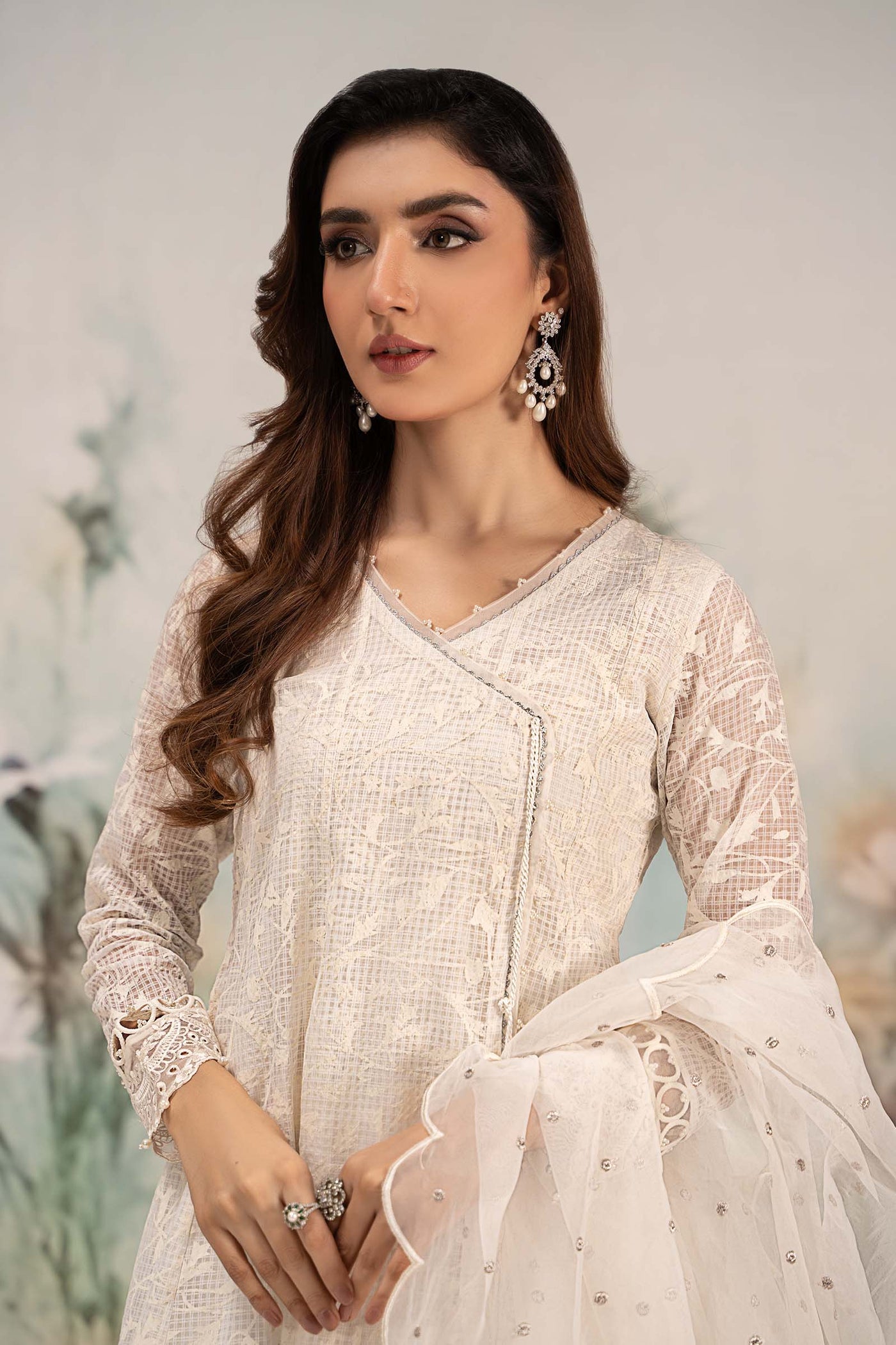 3 Piece Embroidered Organza Suit | DW-EF25-101