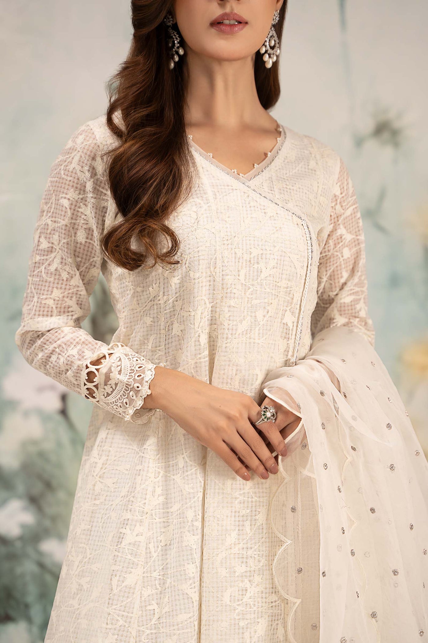 3 Piece Embroidered Organza Suit | DW-EF25-101