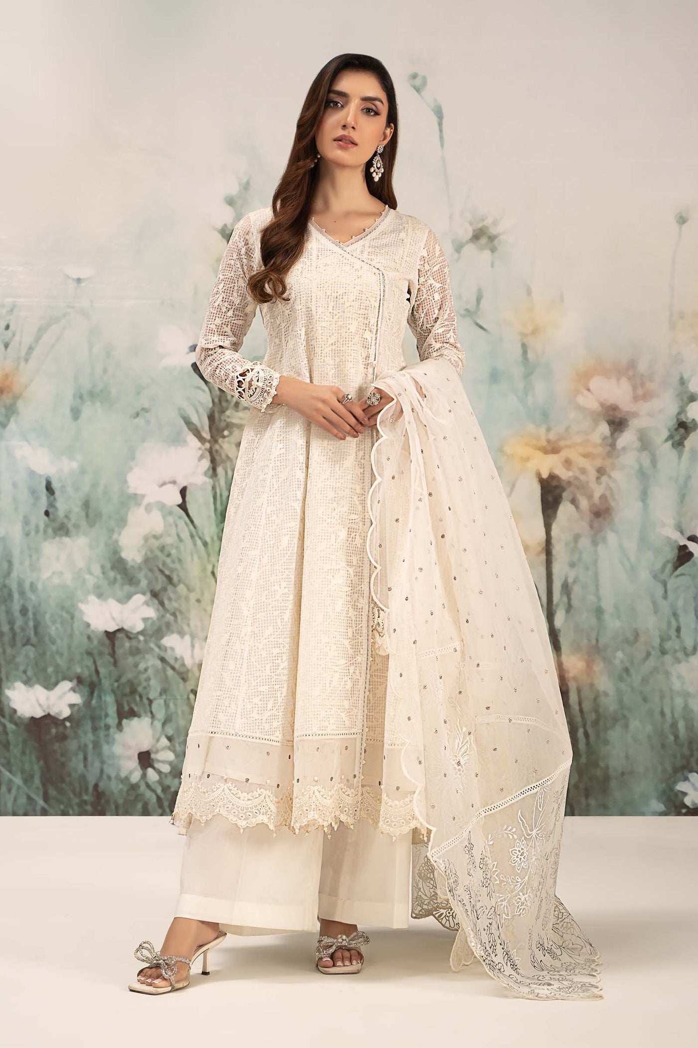 3 Piece Embroidered Organza Suit | DW-EF25-101